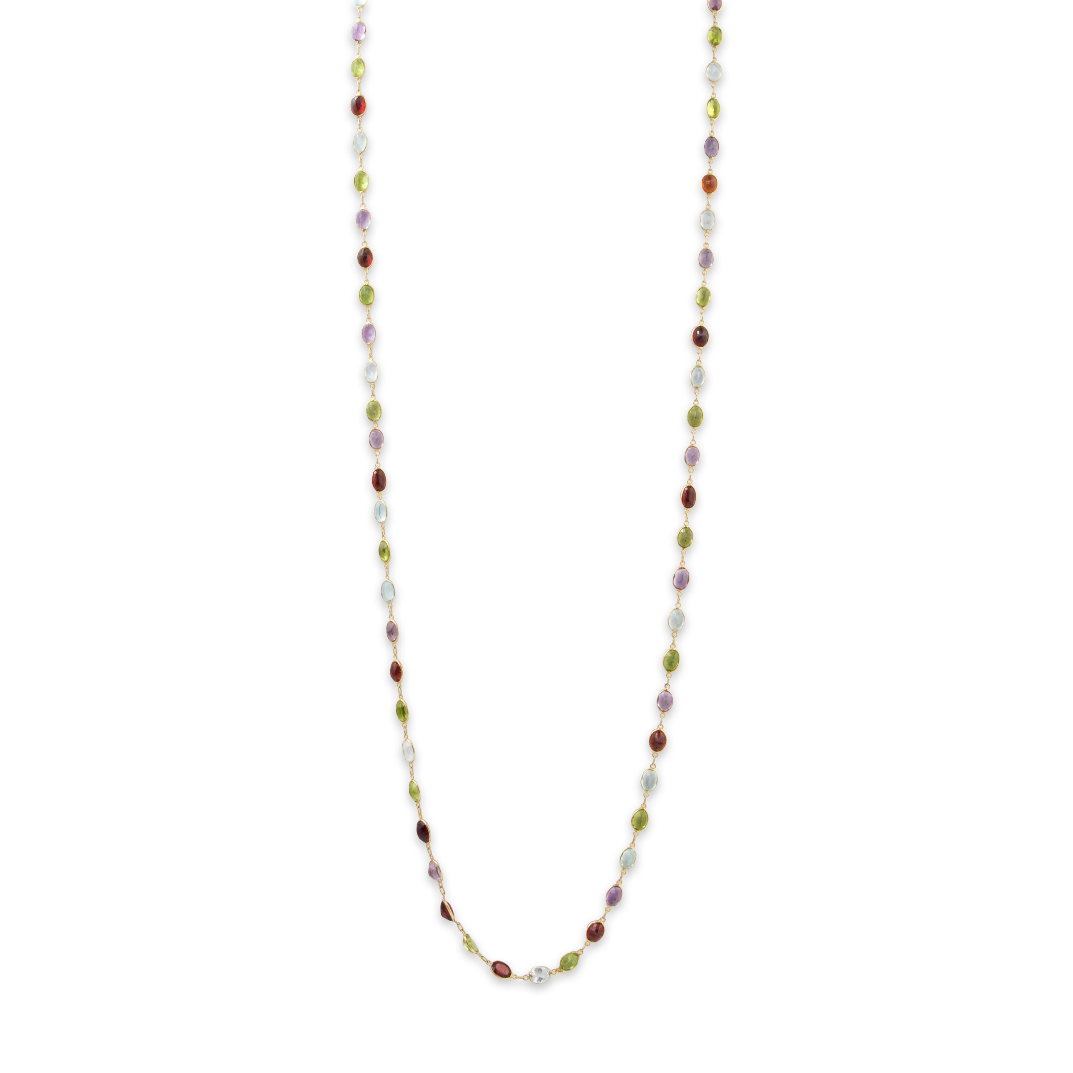Vintage long 14k Yellow Gold 37cttw Peridot Amethyst Aquamarine Station Necklace、mySite、hinf8tx79