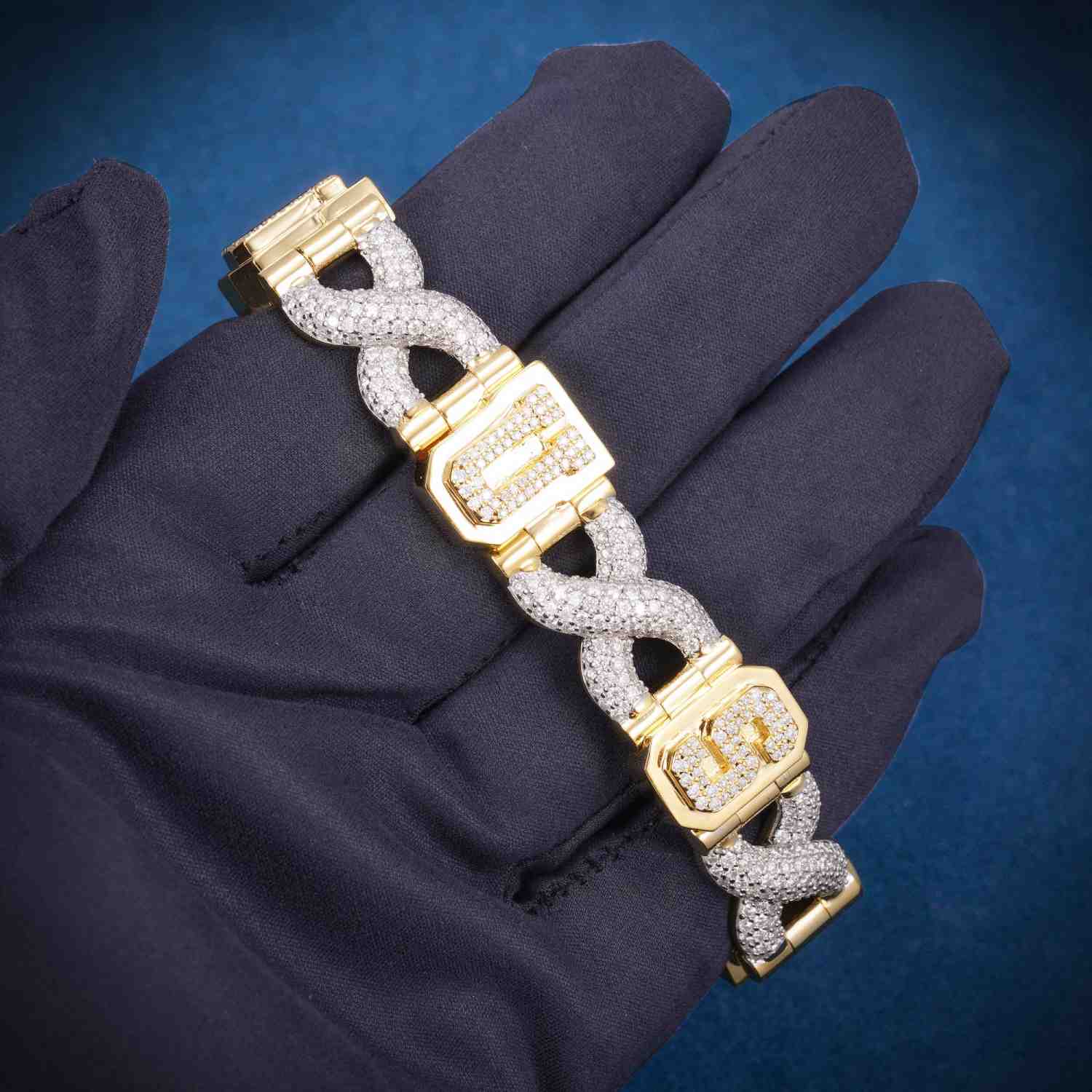 Custom Letters Moissanite Infinity Link Bracelet 14K Gold、mySite、hinf8tx79