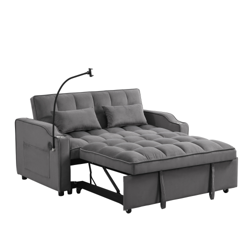 Modern Velvet Loveseat Futon Sofa Couch w/Pullout Bed,Small Love Seat Lounge Sofa with adjustable Reclining Backrest,Toss Pillows, Pockets,Furniture for Living Room,3 in 1 Convertible Sleeper Sofa Bed、、casual