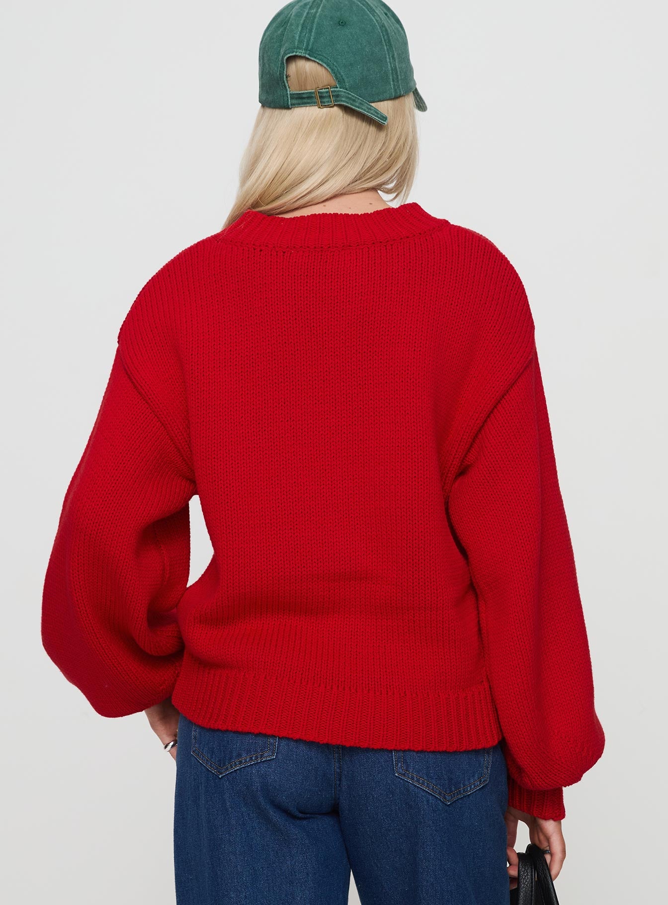 Harmony Balloon Sleeve Knit Sweater Red、mySite、solidvoid