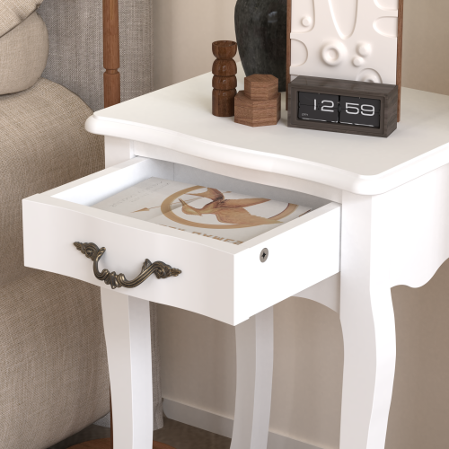 White Bathroom Floor-standing Storage Table with a Drawer、、casual