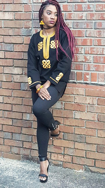 Black Dashiki with Gold Embroidery-DP3801、mySite、solidvoid