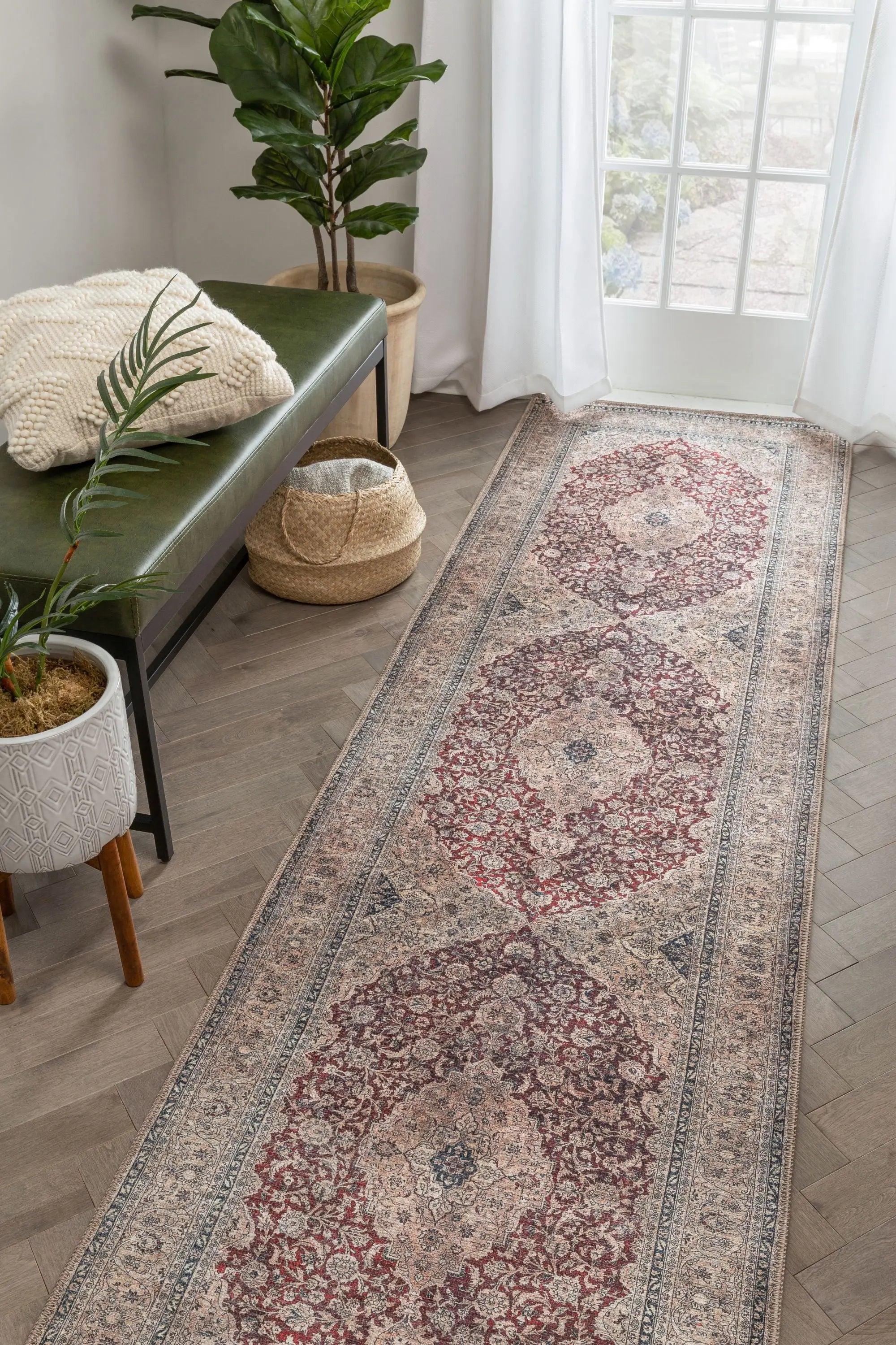 Tonti Machine Washable Vintage Medallion Oriental Red Flat-Weave Distressed Rug、mySite、gigharbornorthrealestate