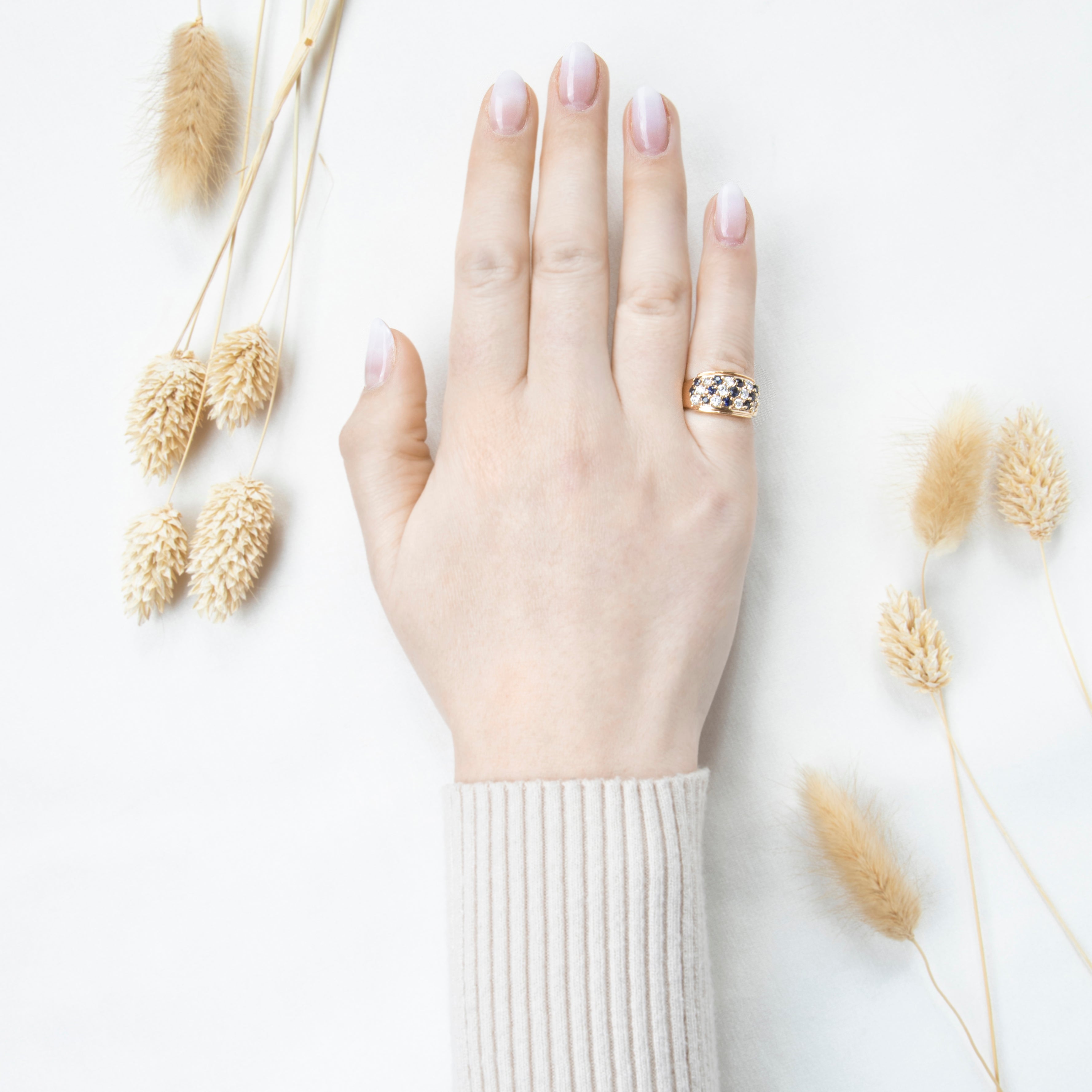 Vintage 14k Yellow Gold Blue Sapphire .484cttw Diamond Sparkling Lines Band Ring、mySite、hinf8tx79