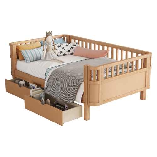 Twin Size Wood Platform Bed for Kids, Wood Low Profile Twin Bed with Rails for Girls and Boys, Natural (Patented Design) , Expect Arrival Date 2025/9/15、、eastwooduniform