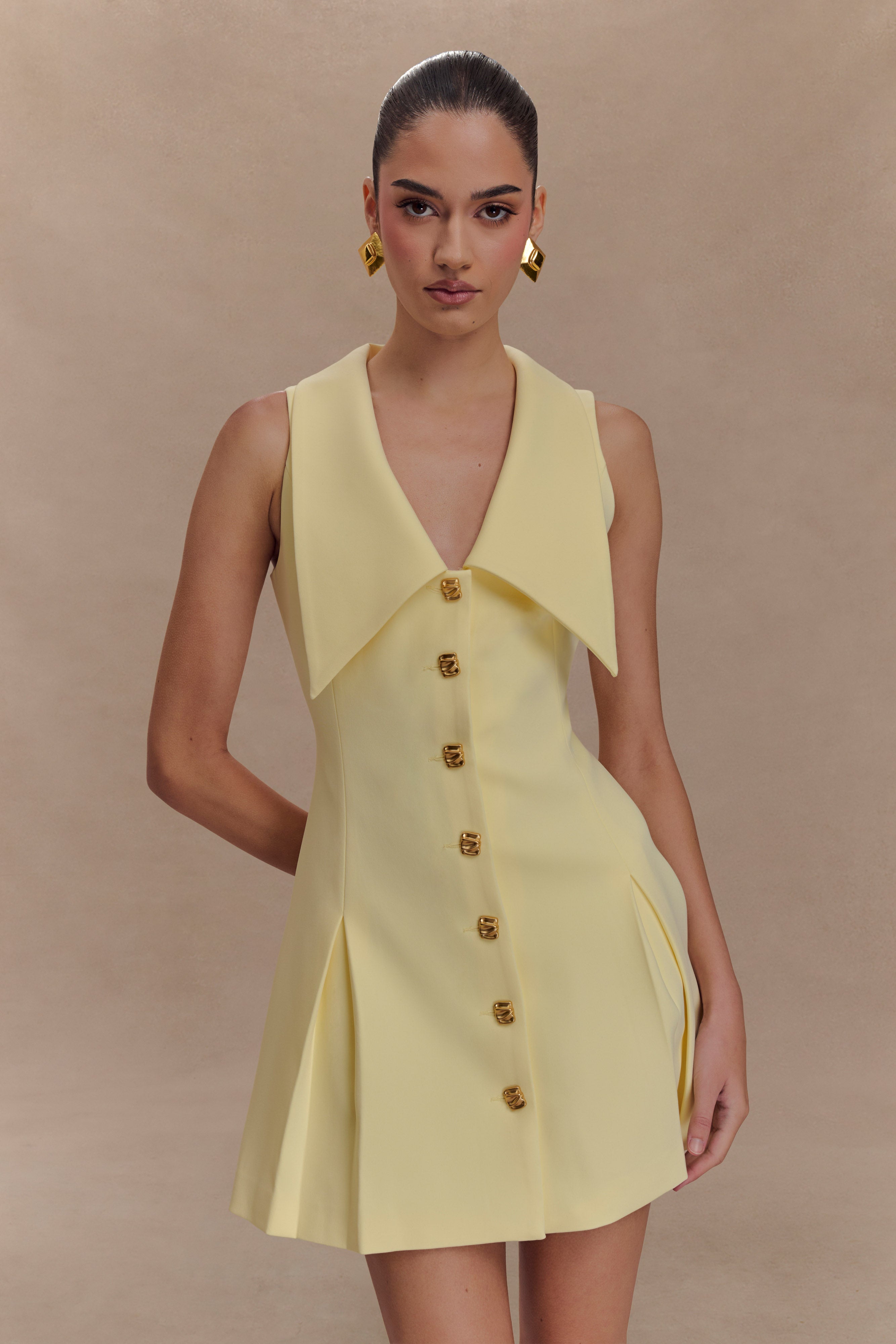 Oli Sleeveless Mini Dress - Lemon、mySite、solidvoid