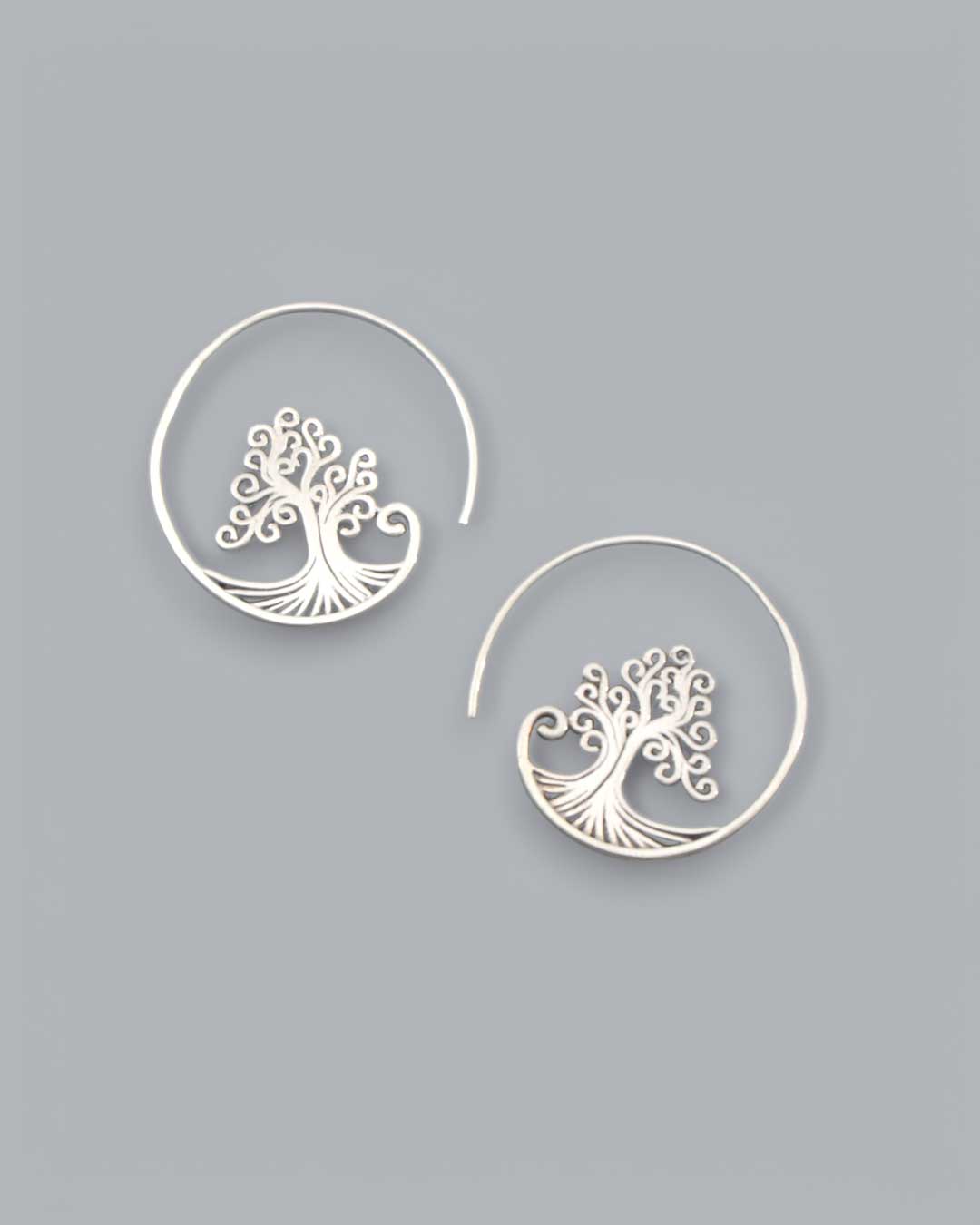 Sterling Silver Tree of Life Spiral Hoop Earrings、mySite、topwebapps