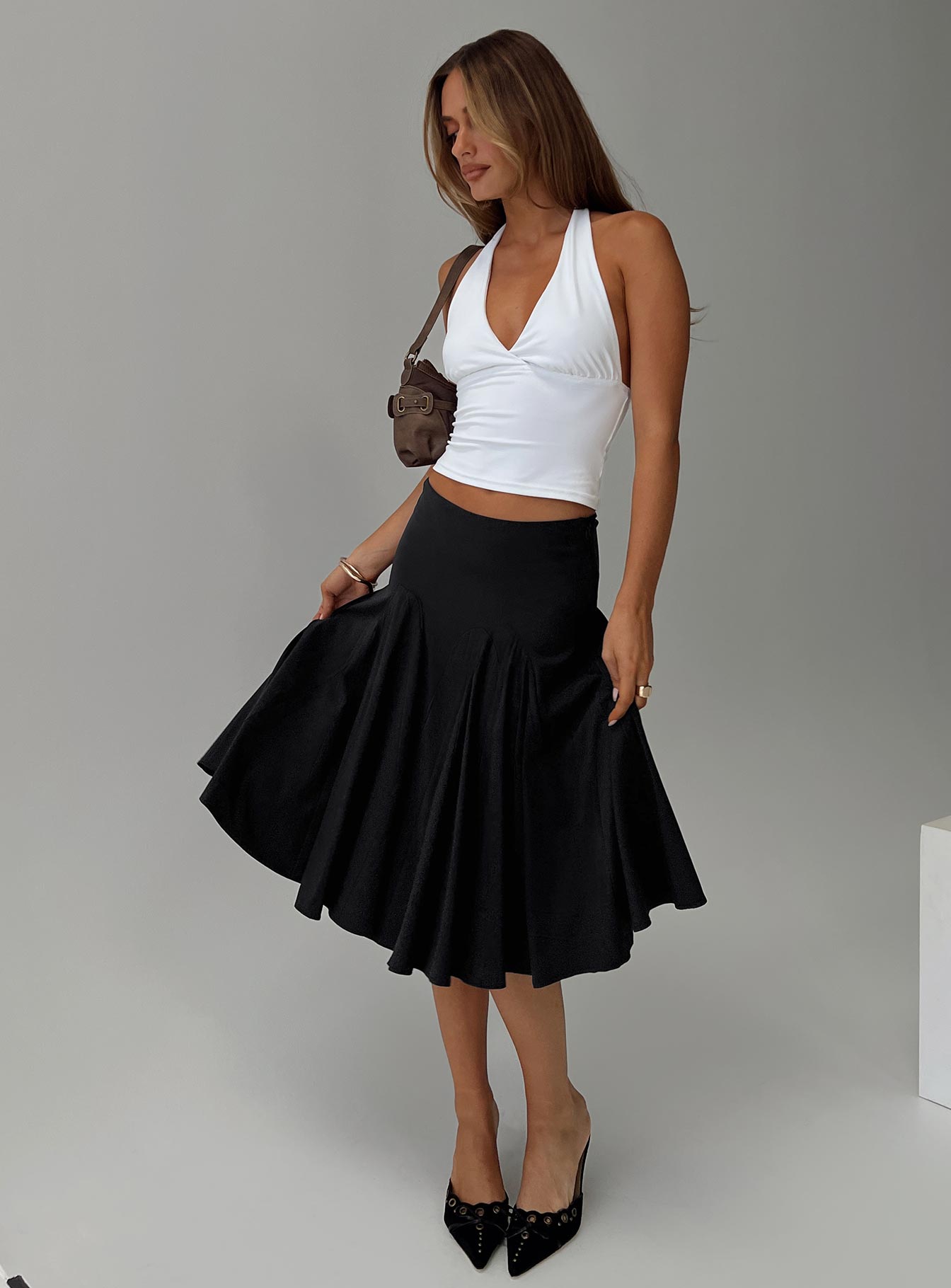 Agnette Low Rise Midi Skirt Black、mySite、solidvoid