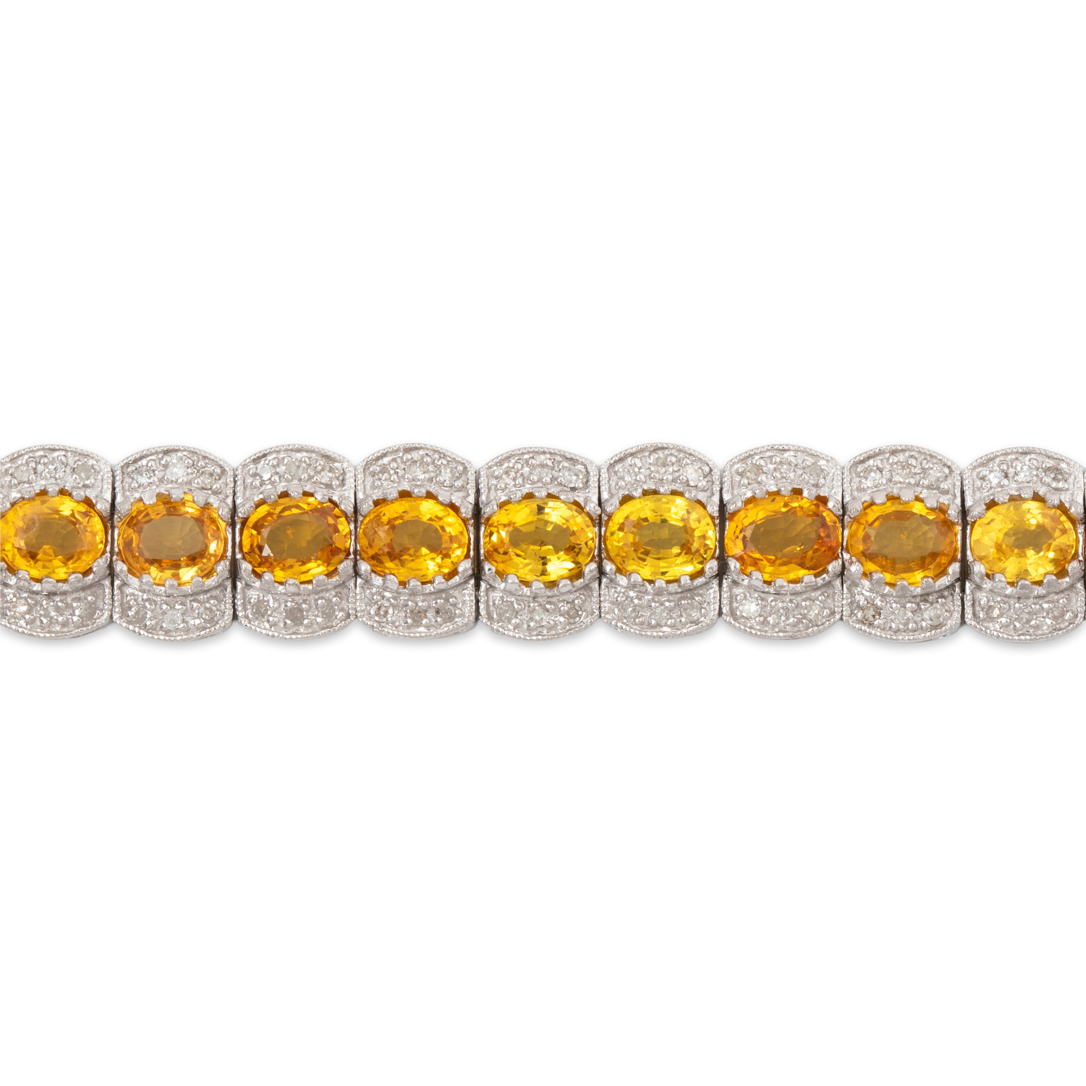 Vintage 14k White Gold 11.2cttw Yellow Sapphire 1cttw Diamond Line Bracelet 7、mySite、hinf8tx79