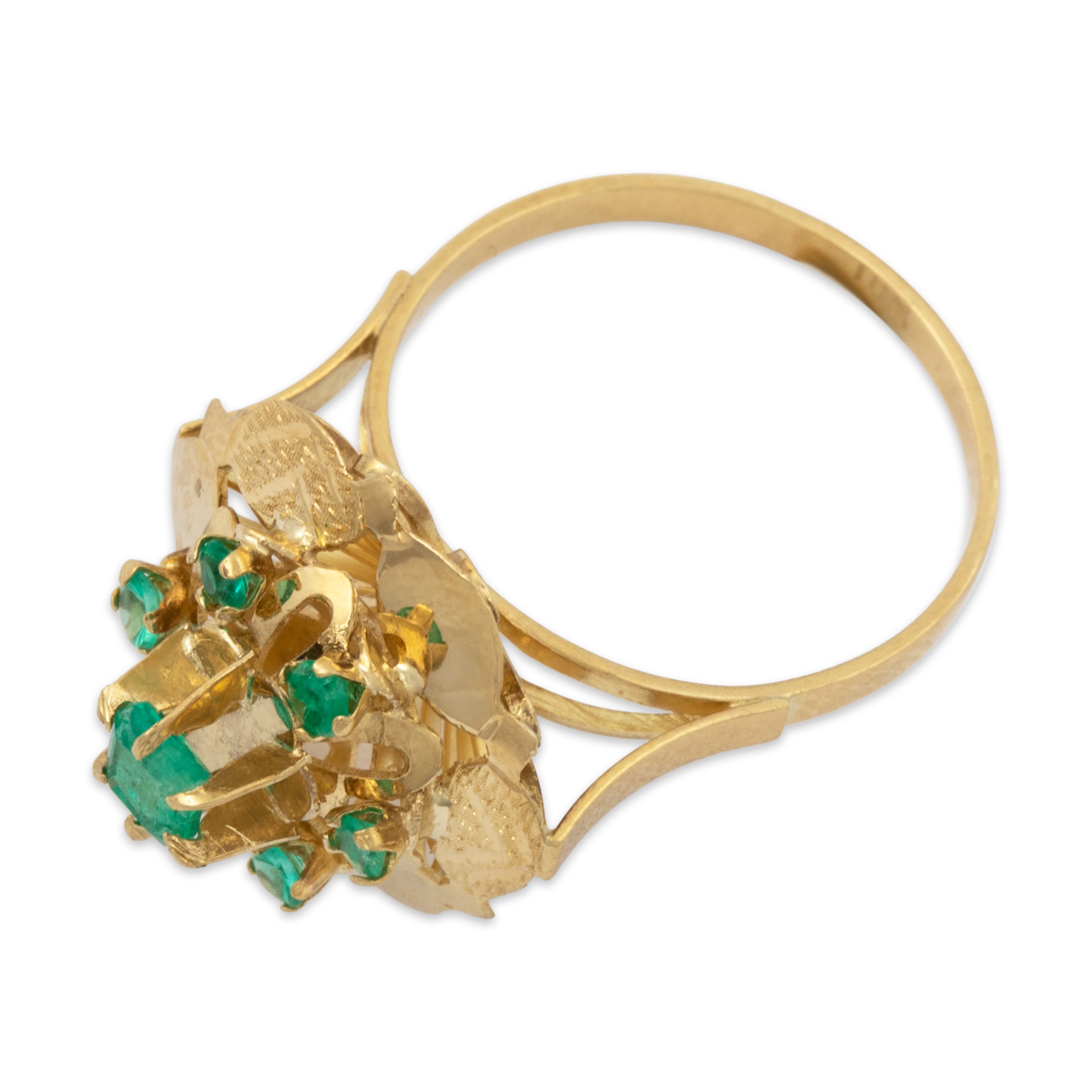 Vintage 18k Yellow Gold Emerald Lovely Floral Cocktail Ring 8、mySite、hinf8tx79