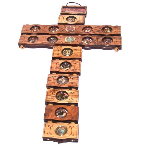 Holy Land Market Stations of the Cross etched as icons on this Olive wood Cross made by Laser technology (14 inches)、mySite、topwebapps