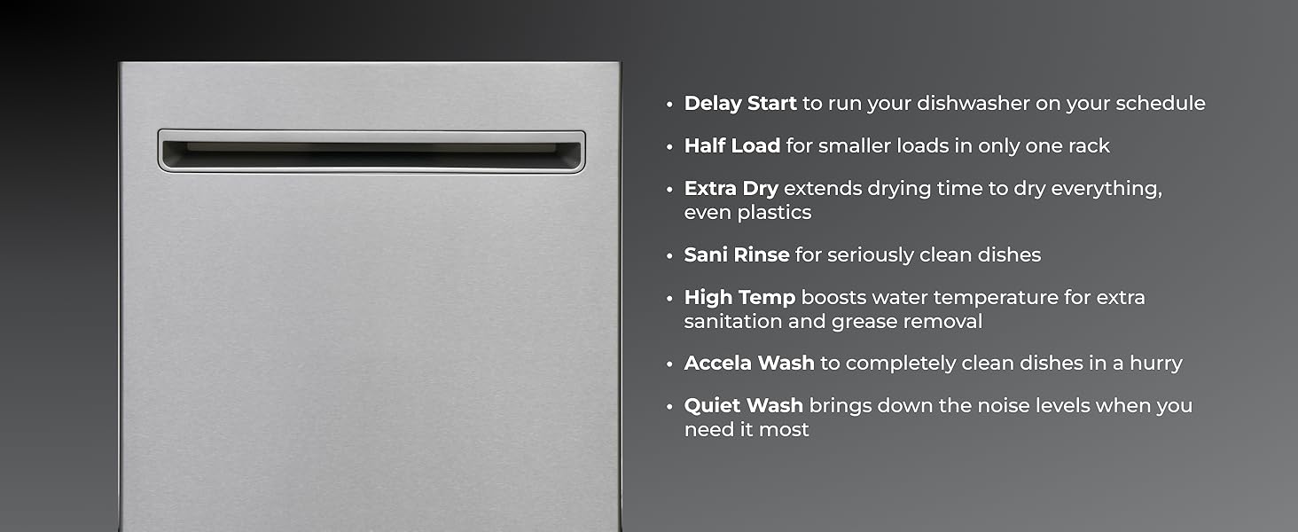 dry cycles, steam refresh, sanitize cycle, express, timed dry, and air dry