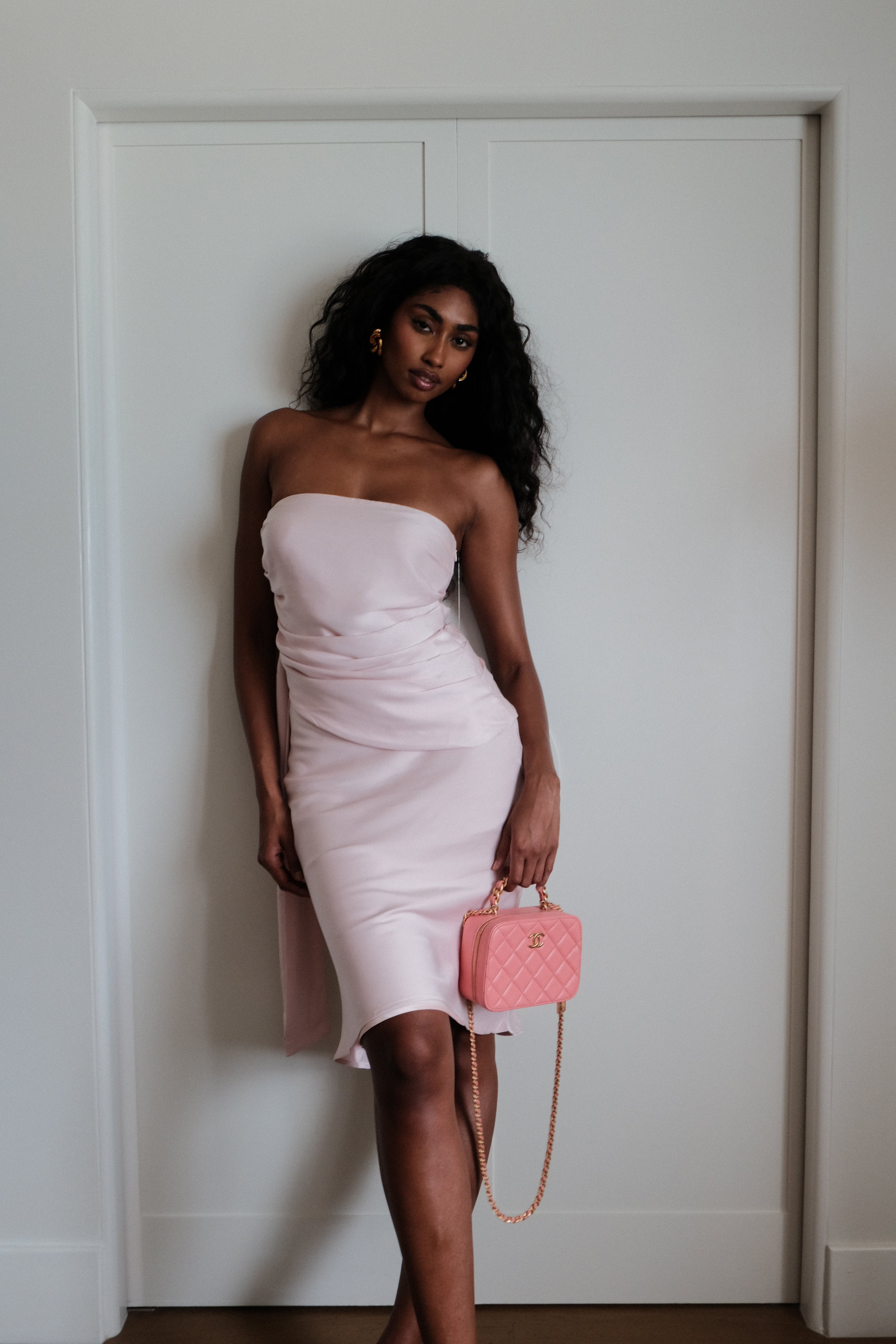 Allegra Satin Ruched Strapless Top - Pale Pink、mySite、solidvoid