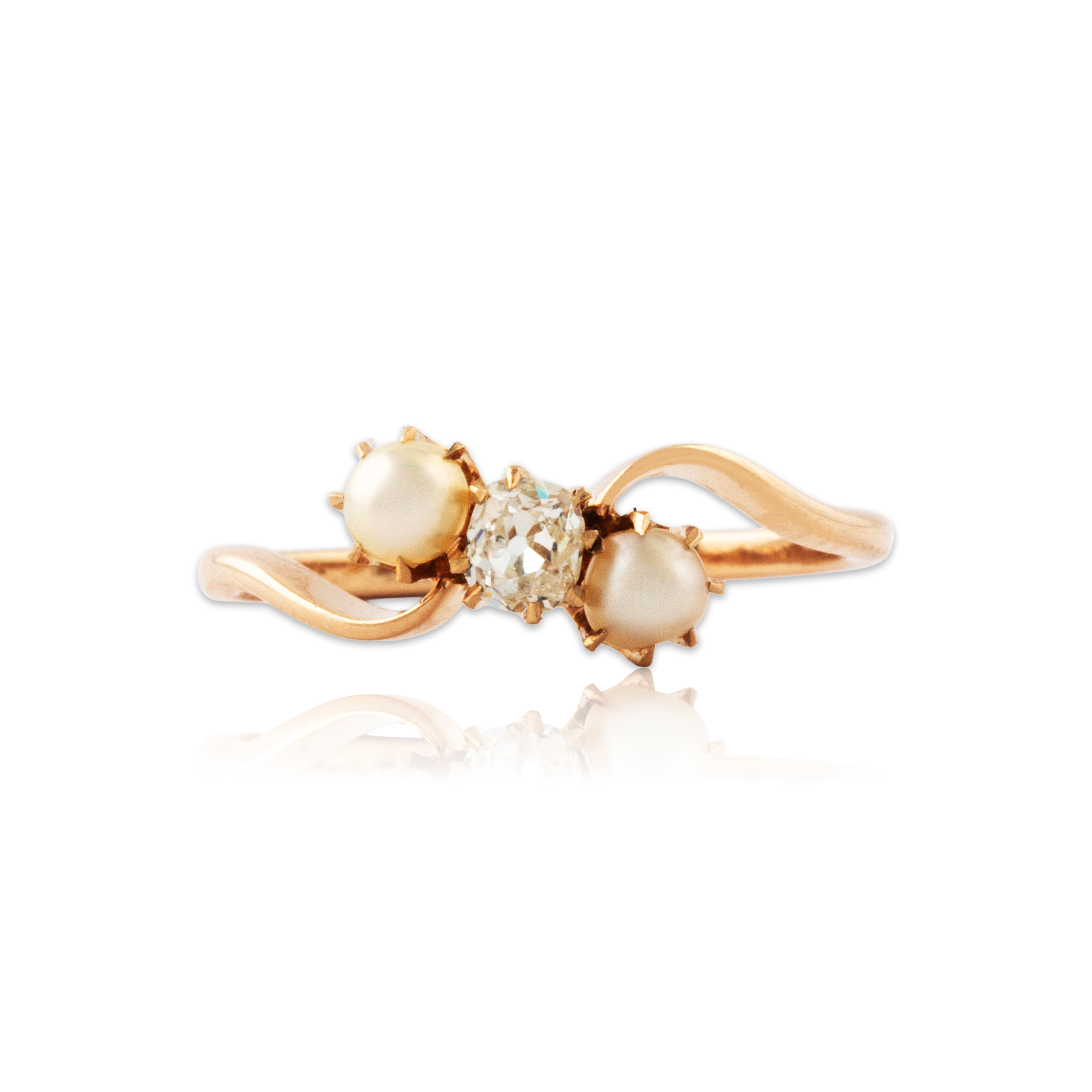 Antique 14k Rosy Yellow Gold .2ct Old Mine Diamond Pearl Delicate Ring 7.00、mySite、hinf8tx79
