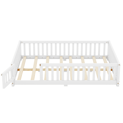 Twin Size Bed Floor Bed with Safety Guardrails and Door for Kids, Natural(Old SKU: W158090686)、、casual