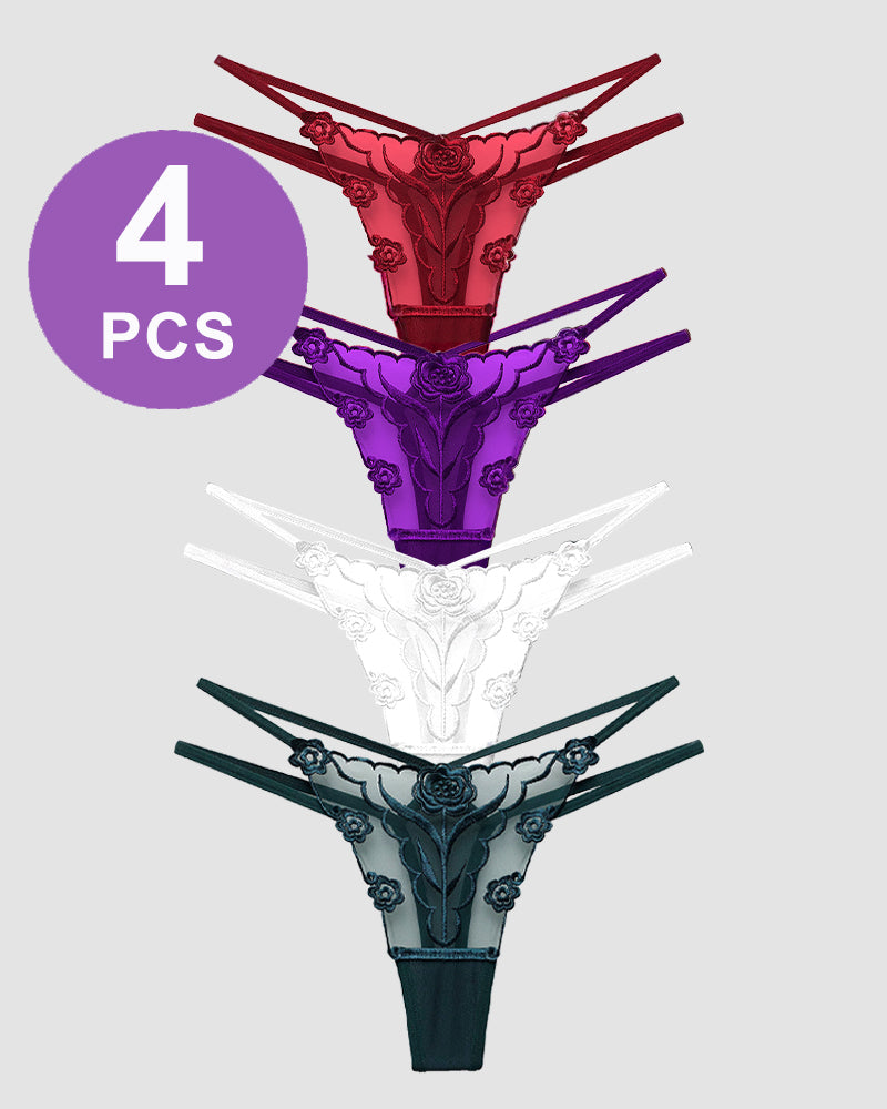 Rose Embroidery Thong Mesh Panties、mySite、bengalsvssteelers