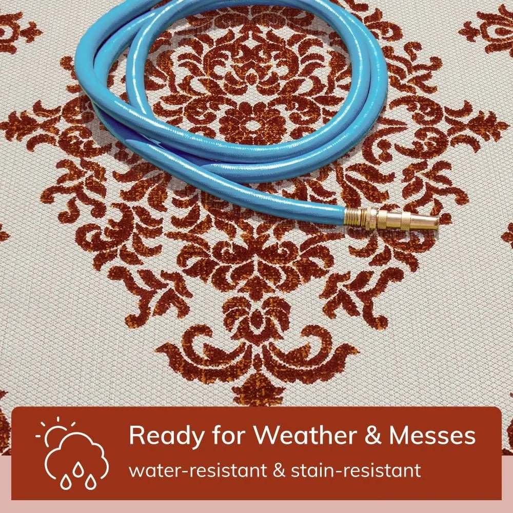 Arid Modern Medallion Persian Indoor/Outdoor Terracotta High-Low Rug、mySite、gigharbornorthrealestate