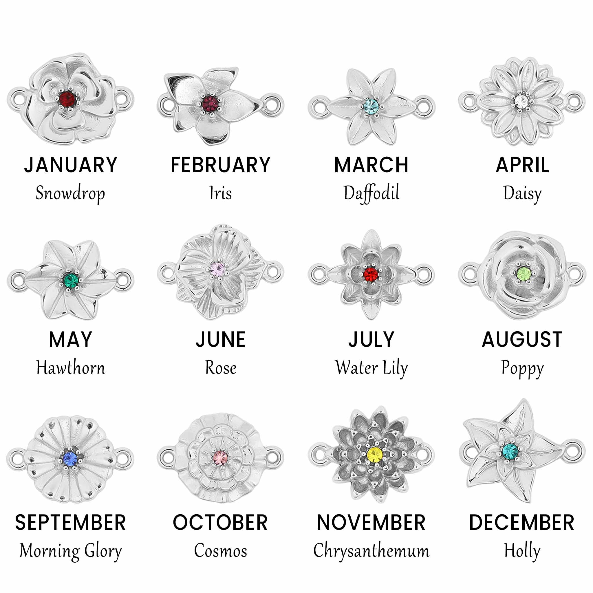 18K Gold PVD Stainless Steel 3D Birth Flower Connector Charms / SBB0356、mySite、dreamappss