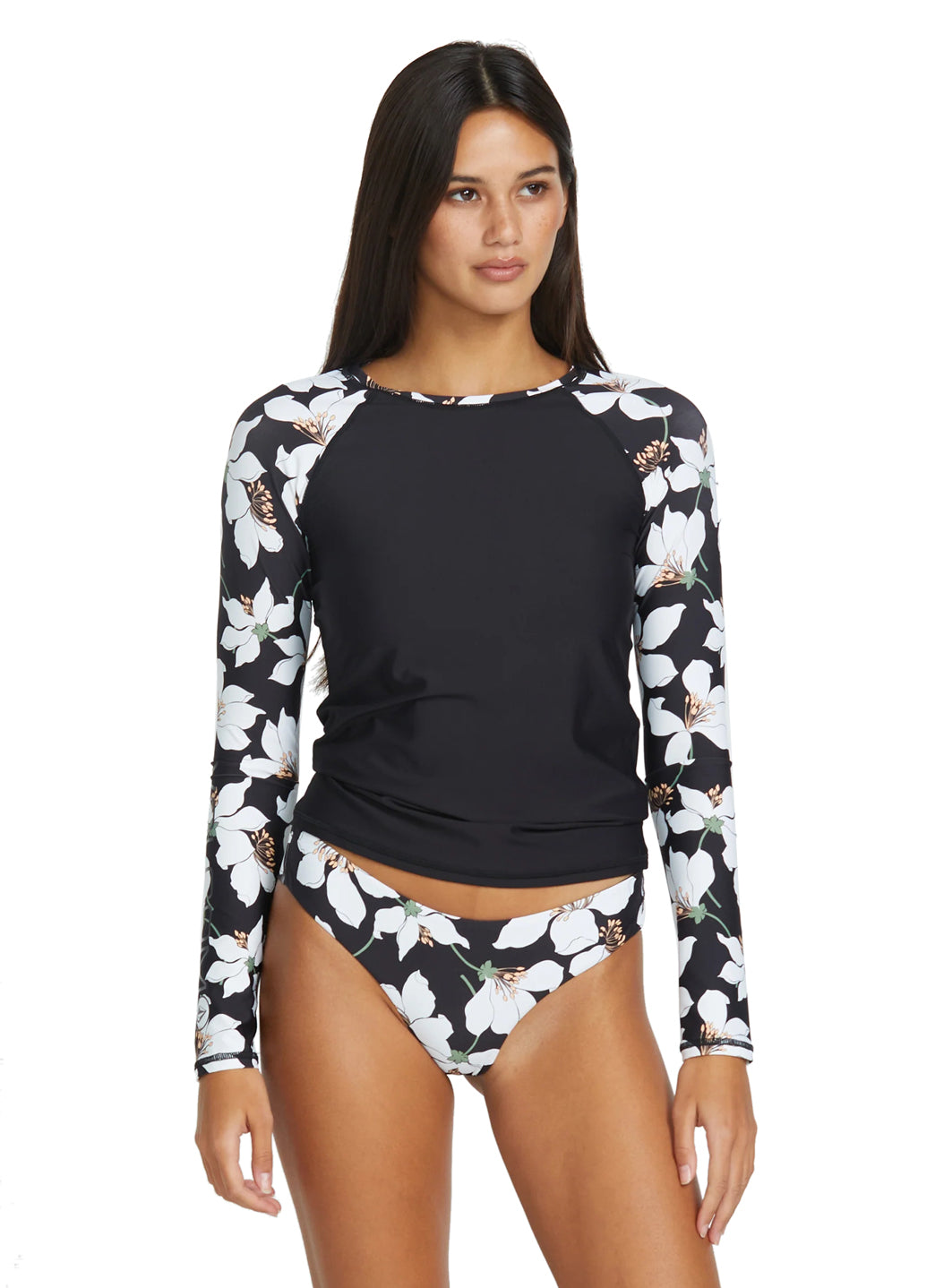 Volcom Women's Print Midnight Lily Long Sleeve Rash Guard、mySite、noshort