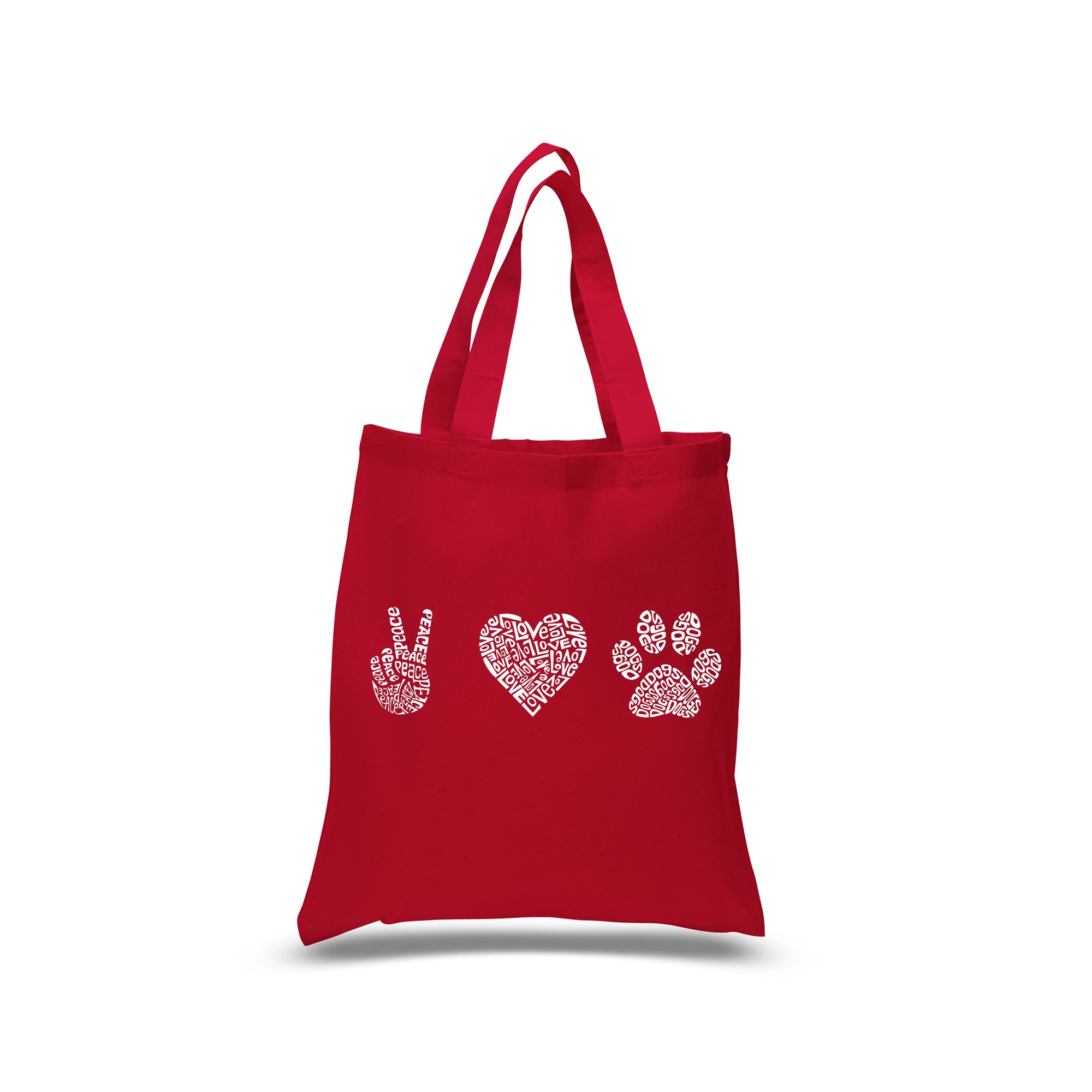 Peace Love Dogs - Small Word Art Tote Bag、mySite、camillekostekn