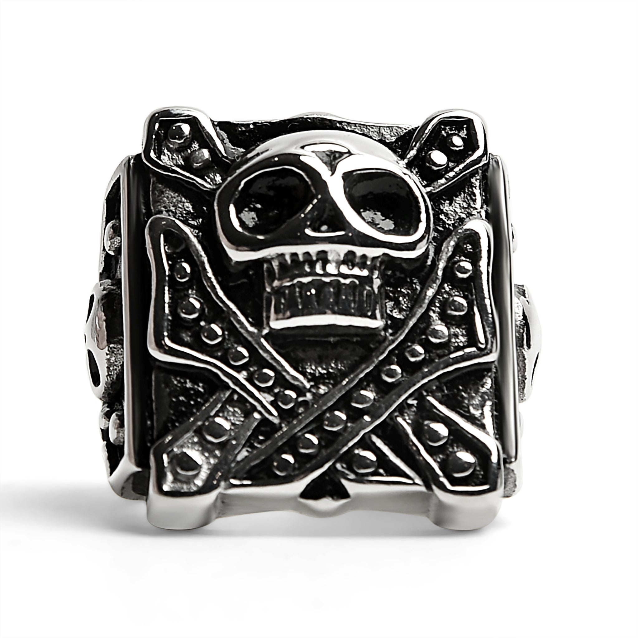 Stainless Steel Polished Studded Skull Signet Ring / SCR3035、mySite、dreamappss