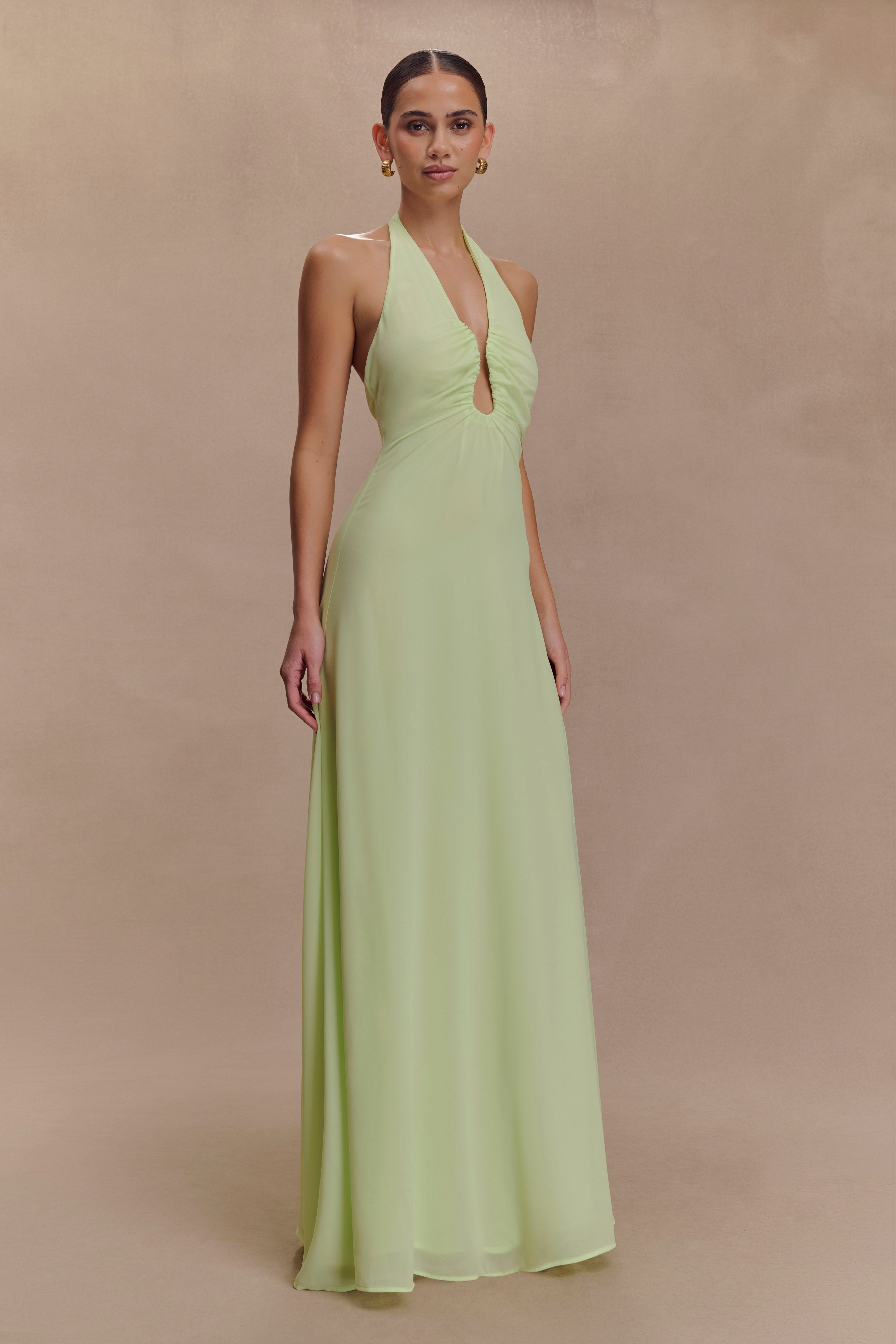 Malakhai Chiffon Halter Maxi Dress - Pastel Green、mySite、solidvoid