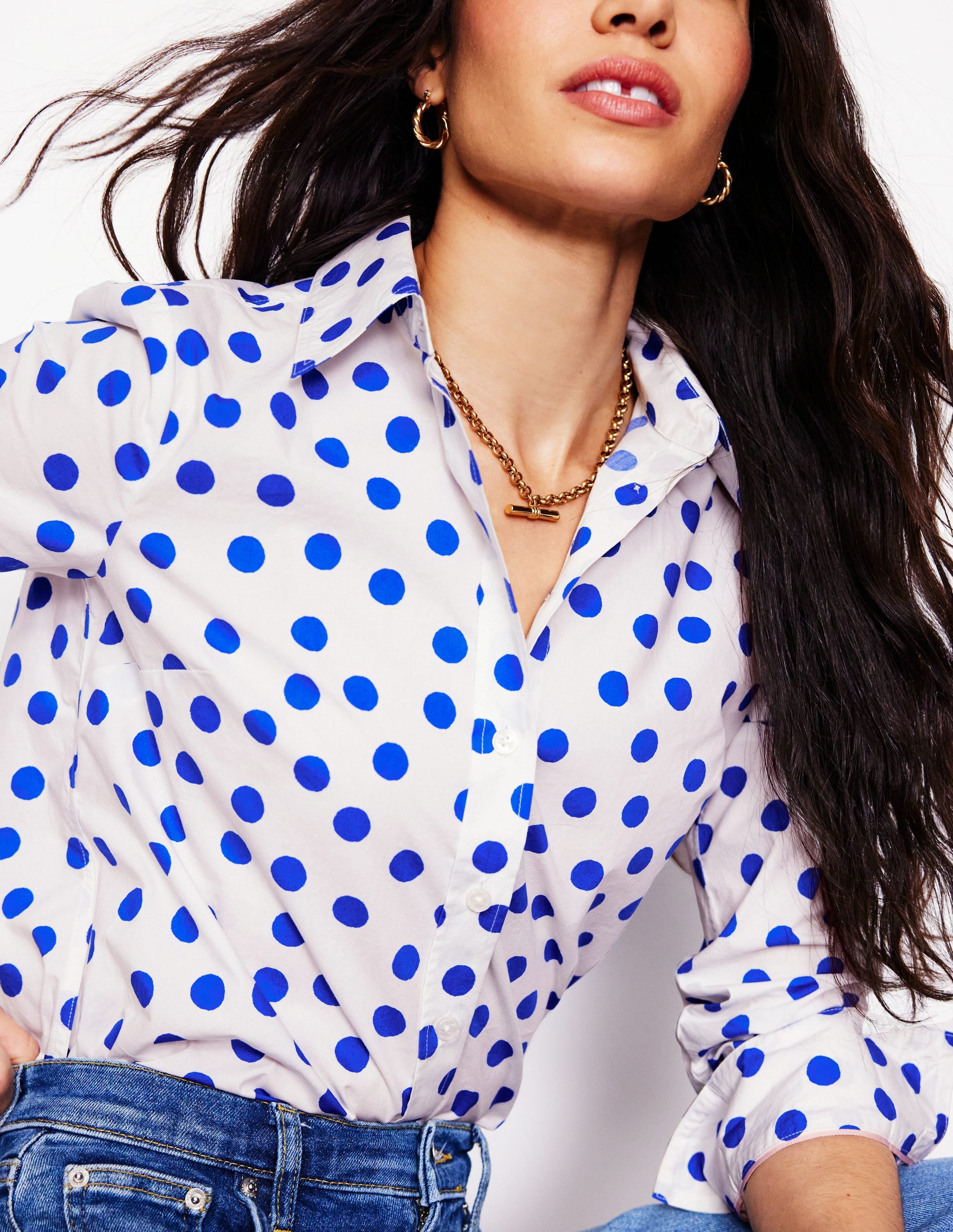 Sienna Cotton Shirt-Ivory, Blue Abstract Dot、mySite、ashleygrahame