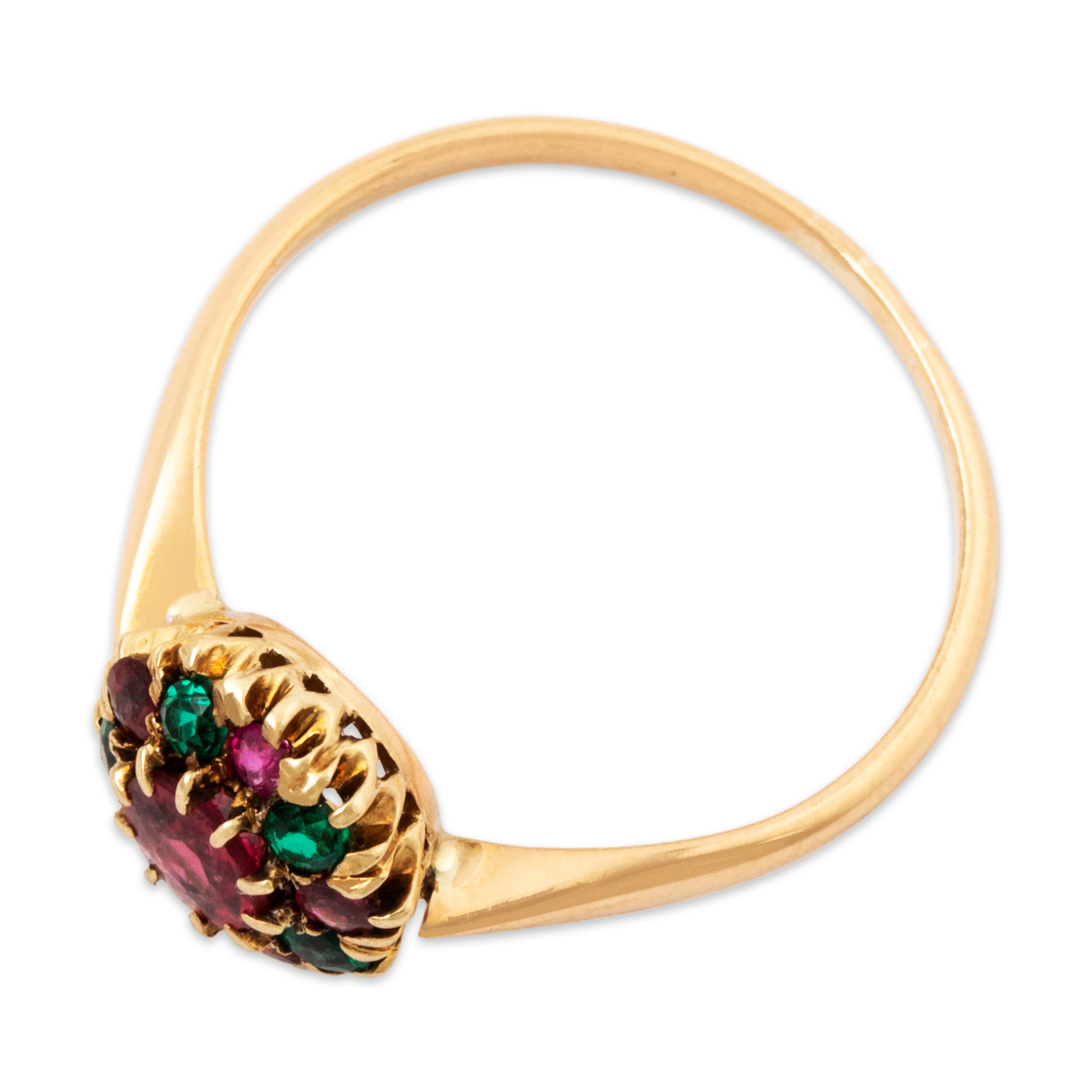 Antique 18k Yellow Gold Green & Crimson Glass Halo Ring 6.50、mySite、hinf8tx79