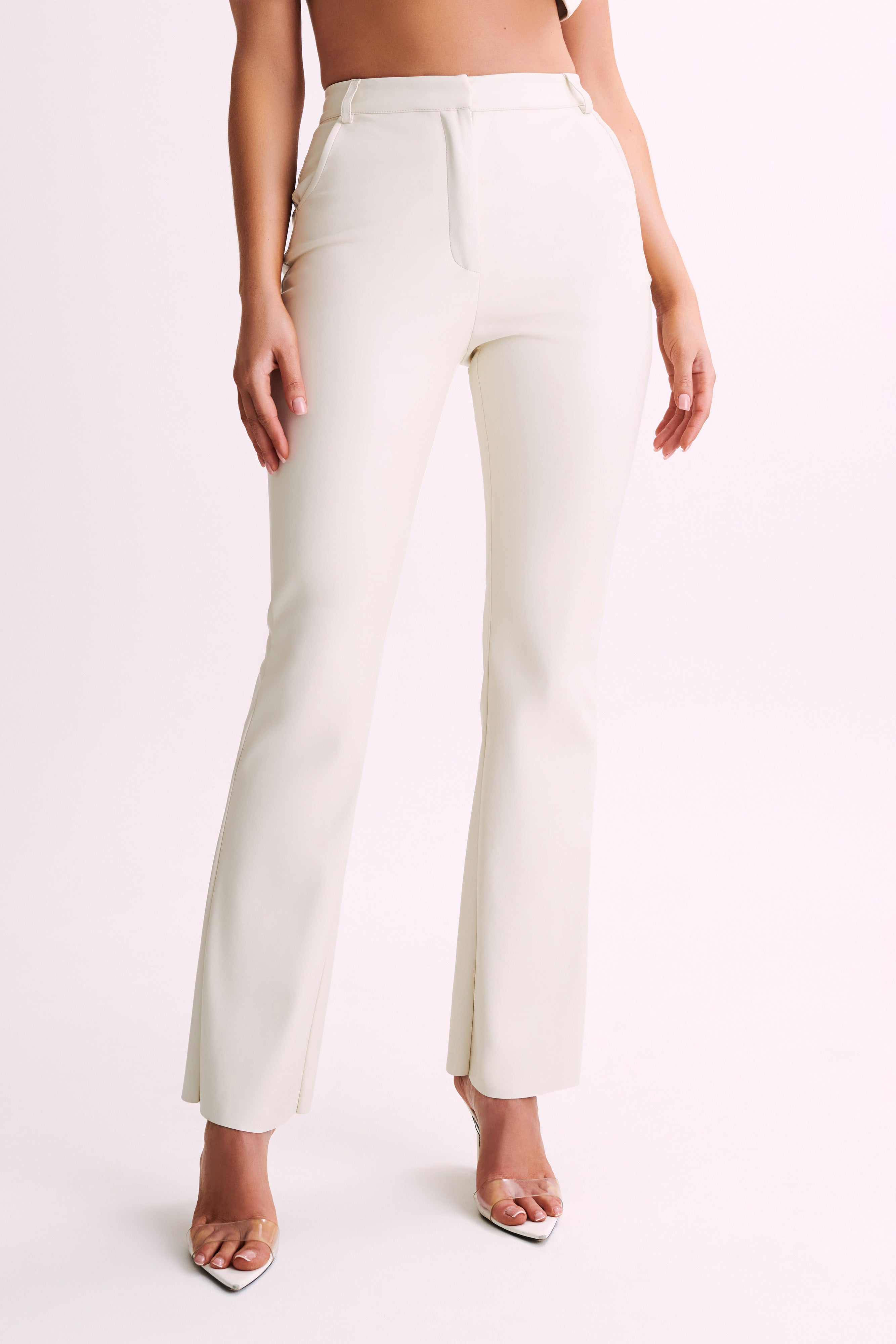 Tyra Straight Leg Faux Leather Pants - Ivory、mySite、solidvoid