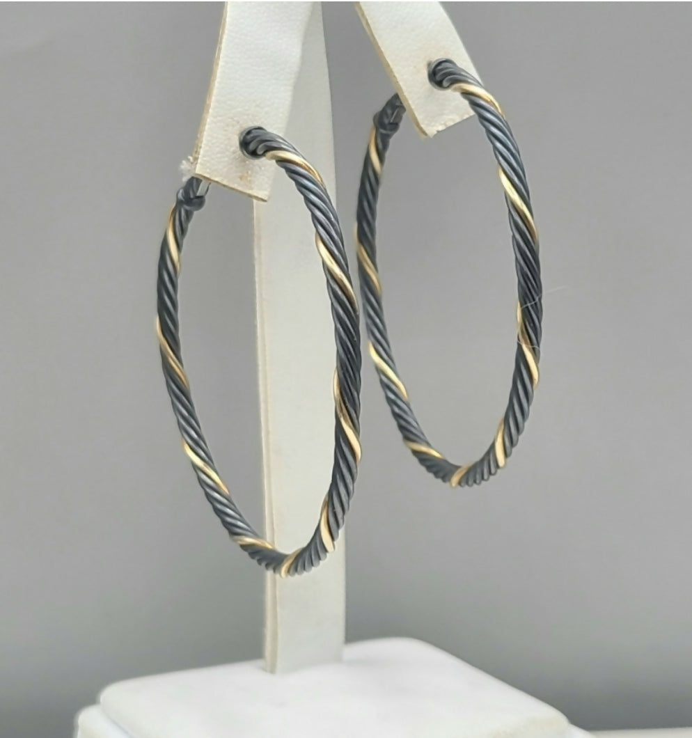 David Yurman Extra Large Hoop Earrings 鈥?Black & Gold、mySite、hinf8tx79
