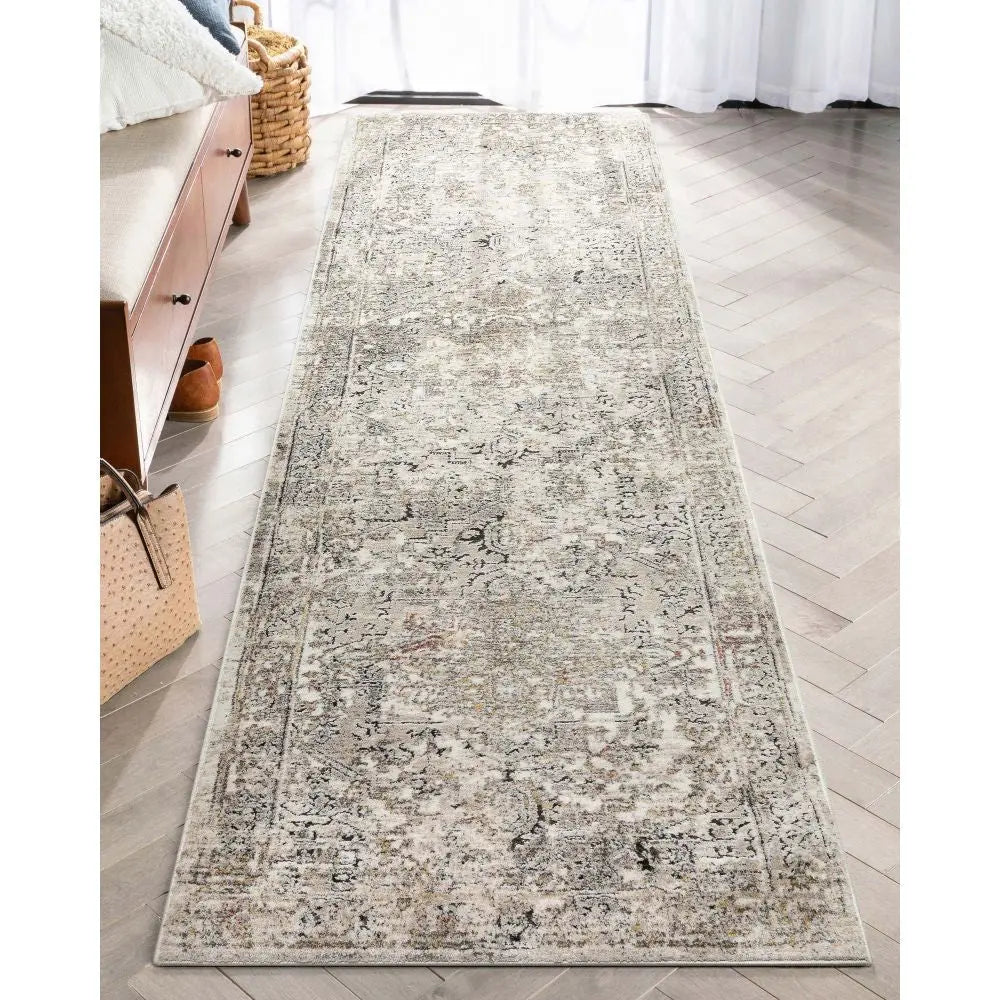 Heriz Medallion Modern Vintage Grey Ivory High-Low Rug、mySite、gigharbornorthrealestate