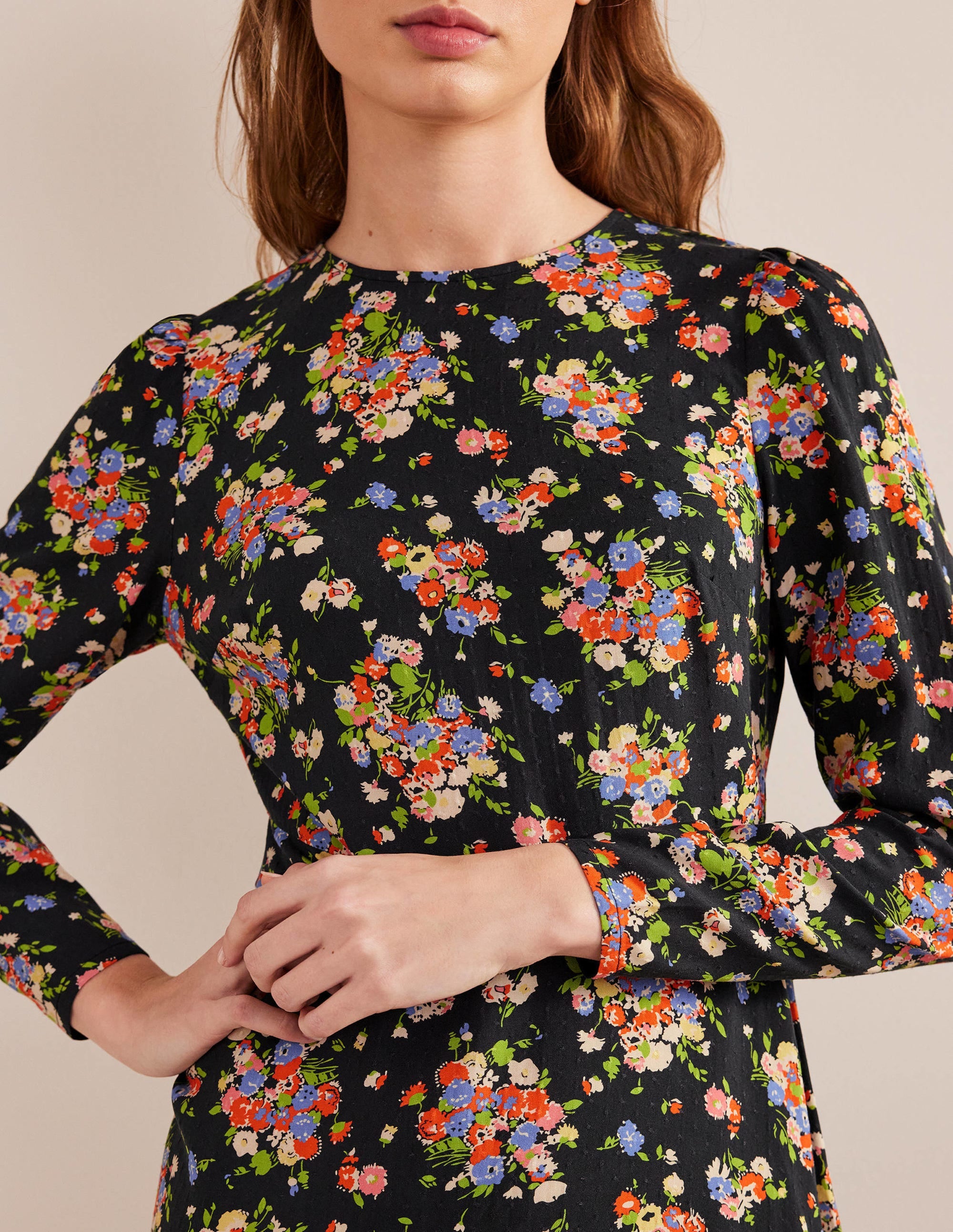  Crew Neck Fit-and-Flare Dress-Black, Wild Cluster、mySite、ashleygrahame