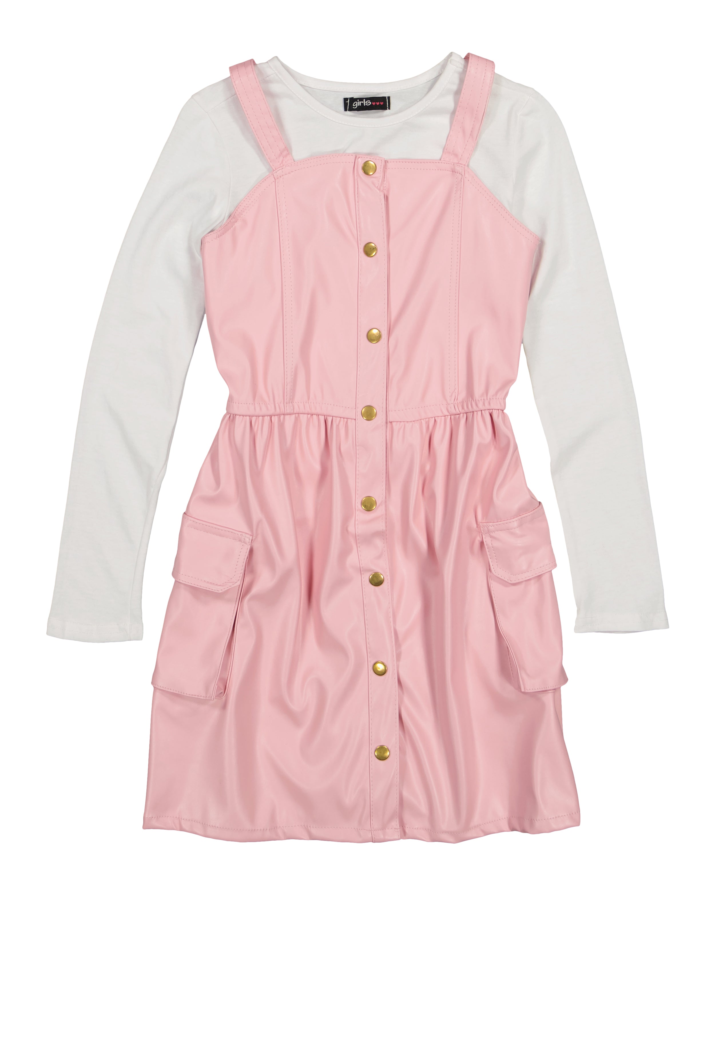 Girls Faux Leather Cargo Dress with Long Sleeve Top、mySite、camillekostekn