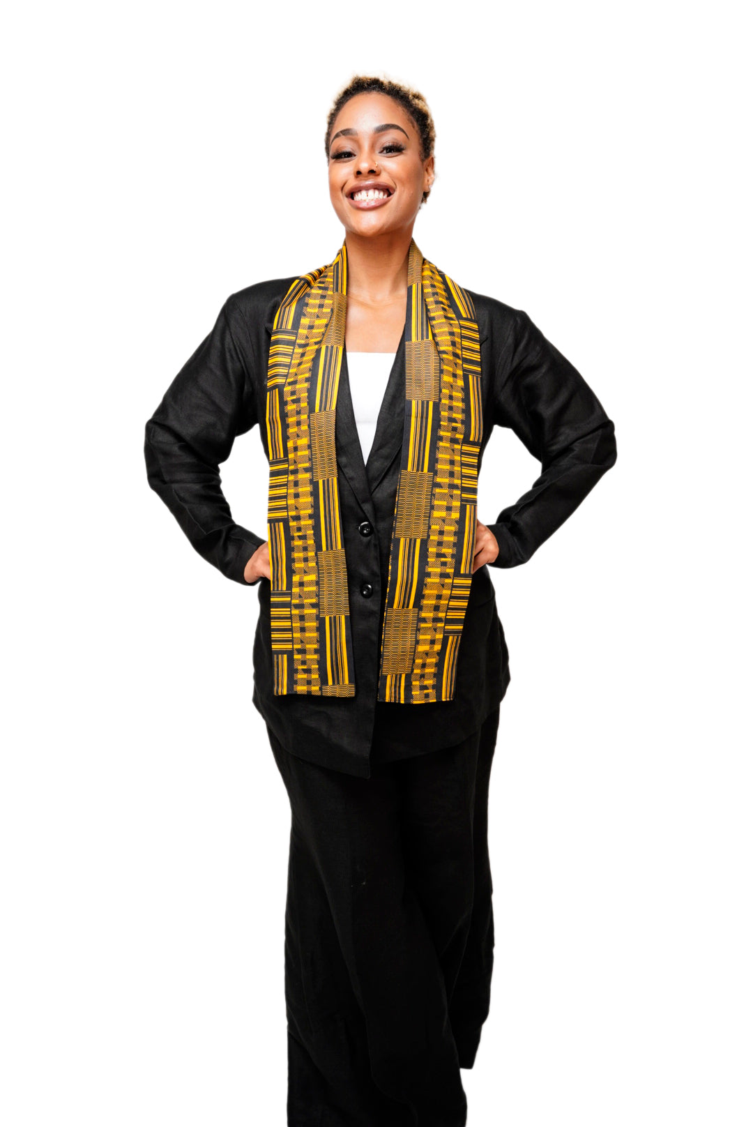 Dupsie's Nansa Black and Gold African Print Kente Sash DP4091S、mySite、solidvoid