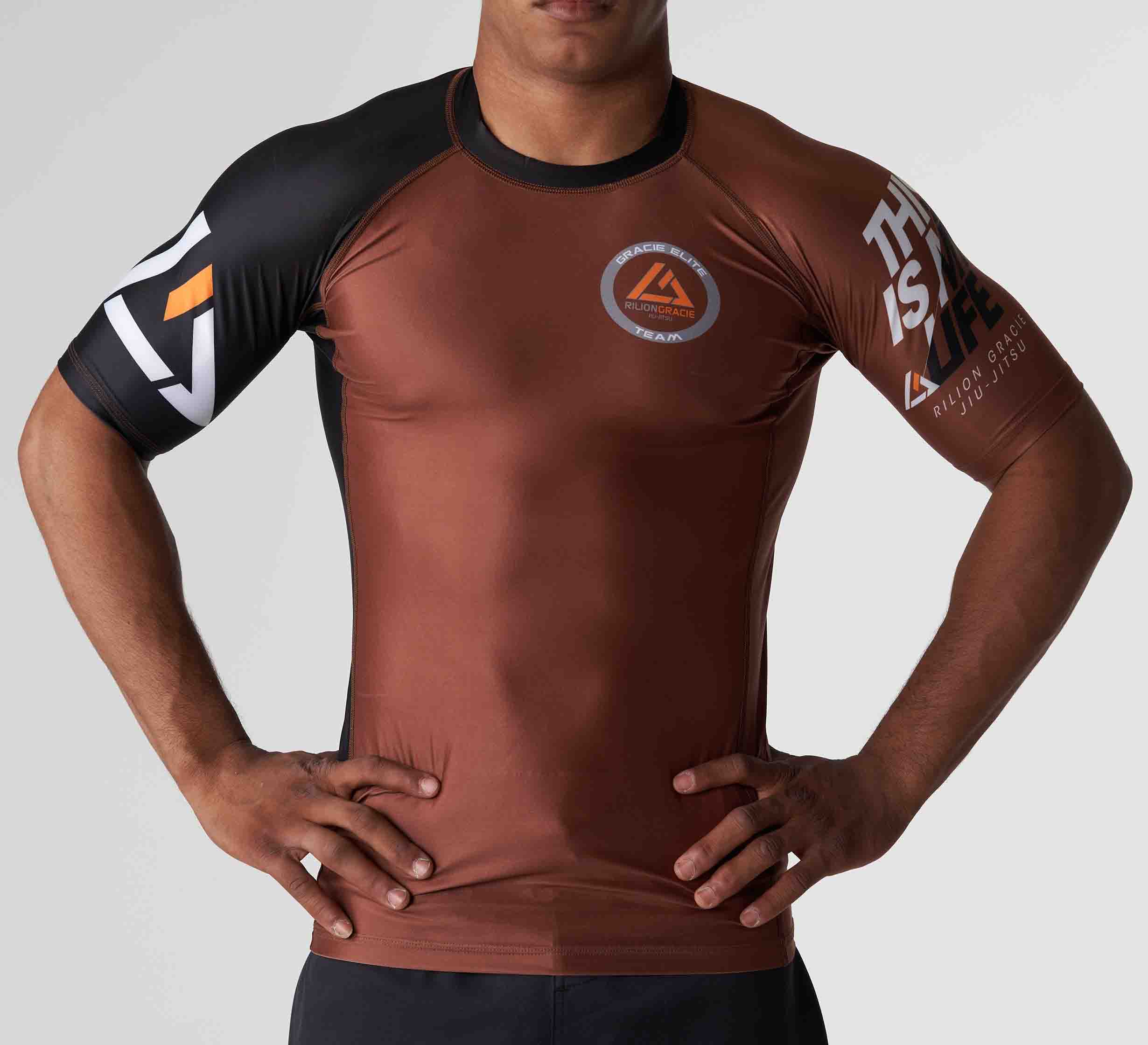 Rilion Gracie Ranked Short Sleeve Rashguard Brown、mySite、gigharbornorthrealestate
