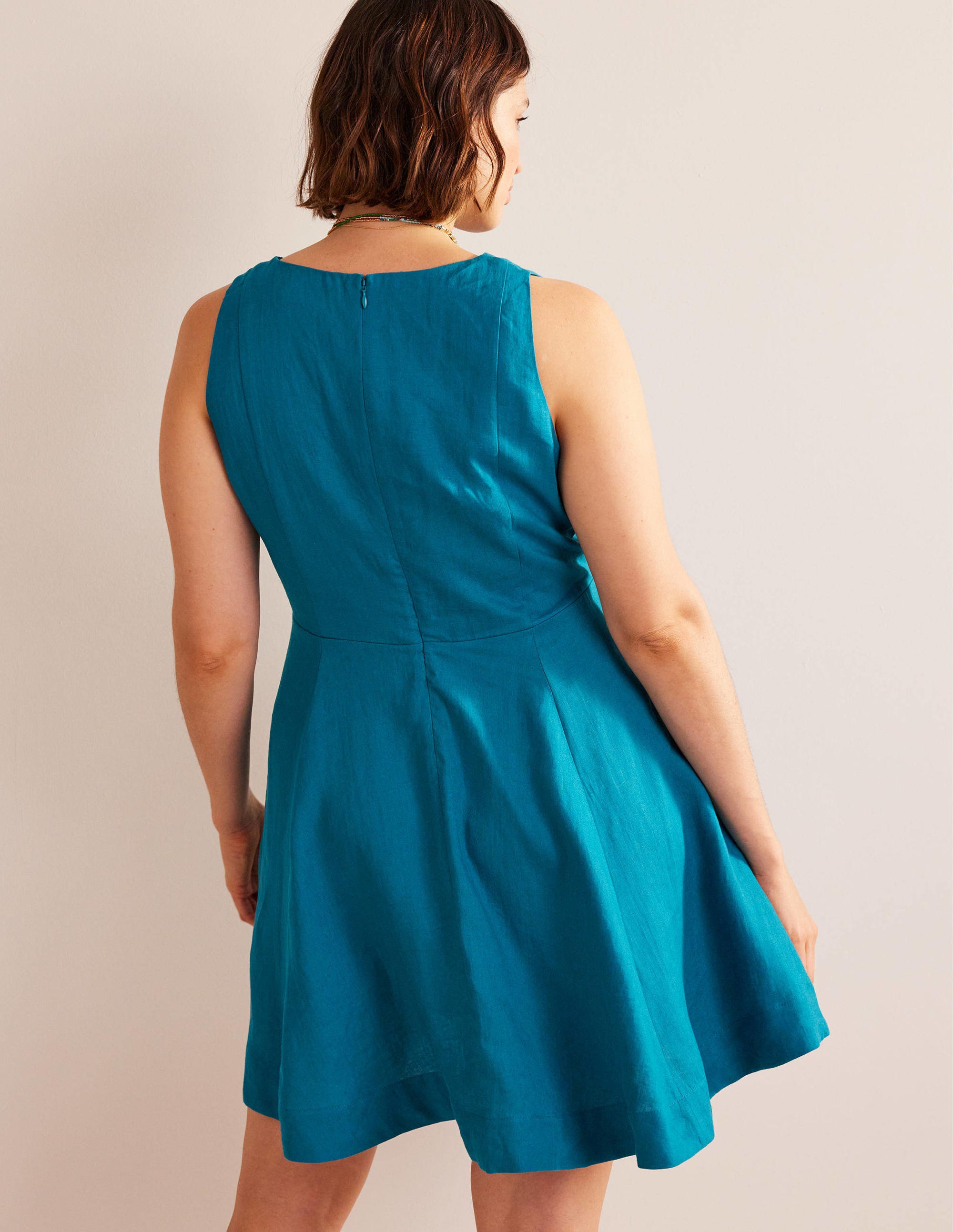  Fit-and-Flare Linen Mini Dress-Teal、mySite、ashleygrahame