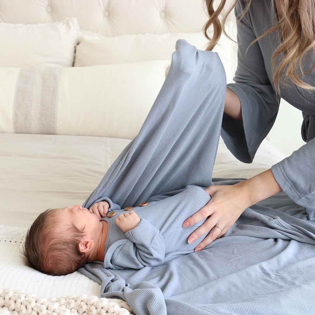  Dusty Denim Bamboo Waffle Oversized Swaddle Blanket、mySite、layawaytickets