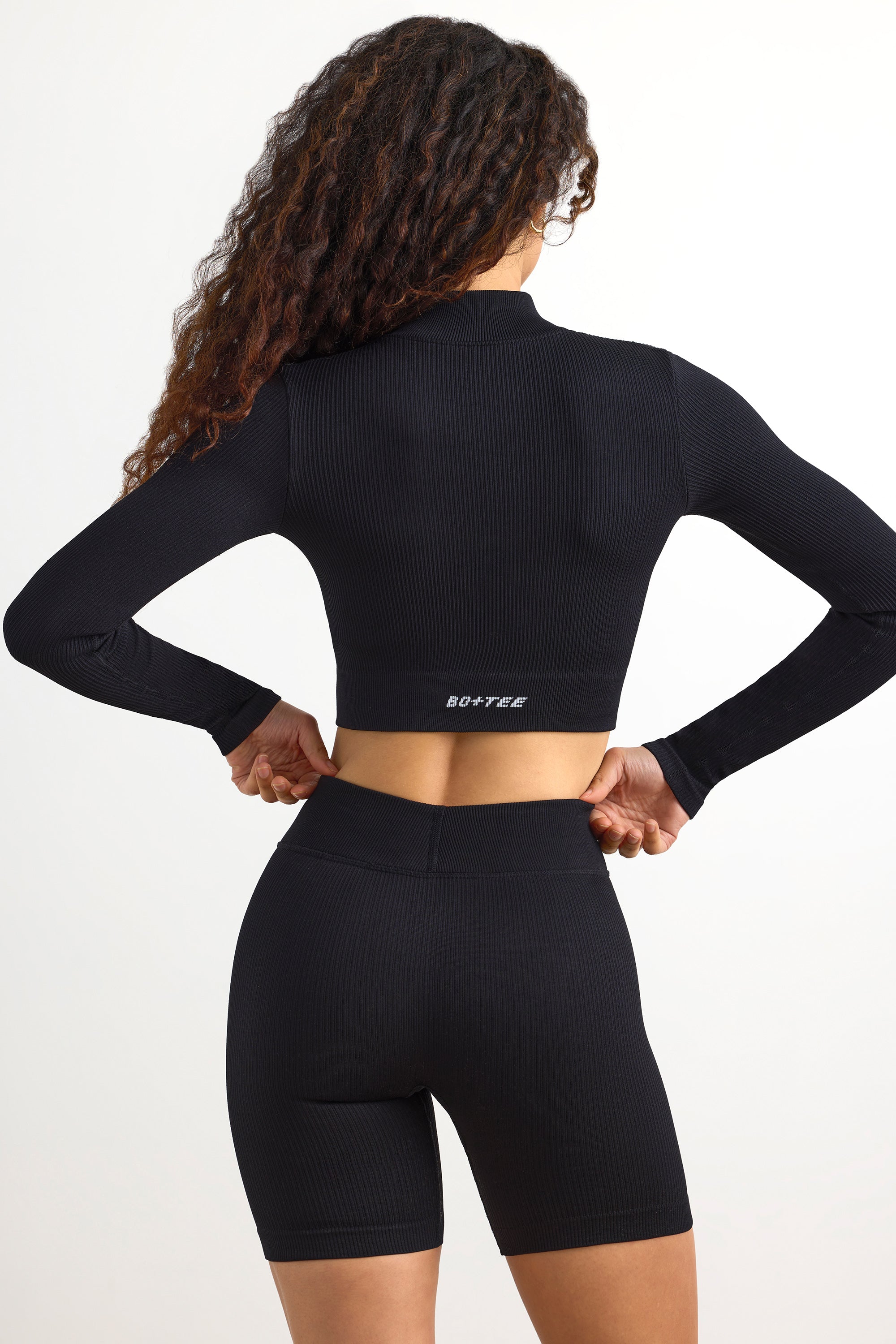 FlexiRib Zip-Up Cropped Jacket in Black、mySite、solidvoid