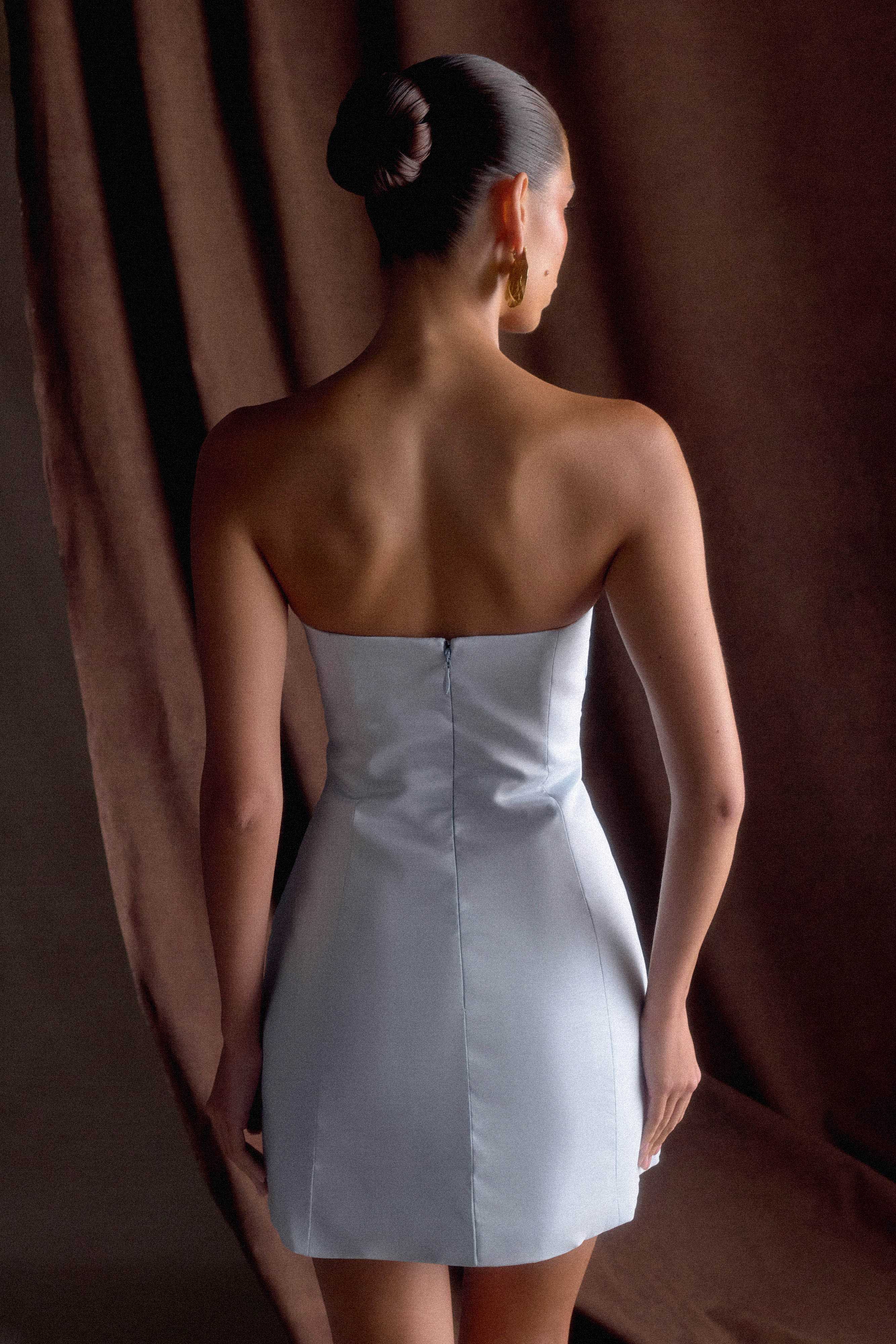 Leslie Gathered Taffeta Mini Dress - Frosted Blue、mySite、solidvoid