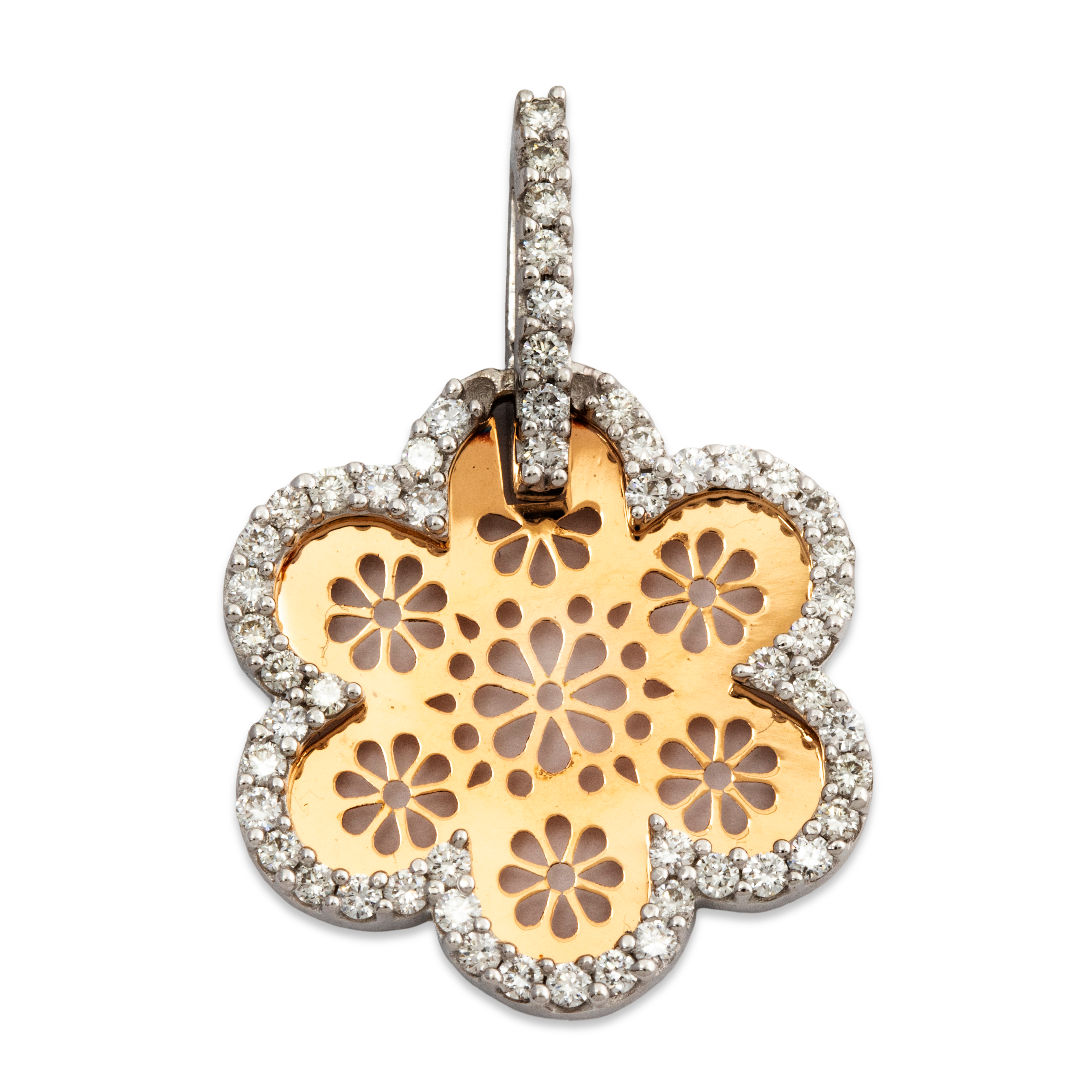Vintage 18k Rose & White Gold .42cttw Diamond Openwork Floral Pendant、mySite、hinf8tx79