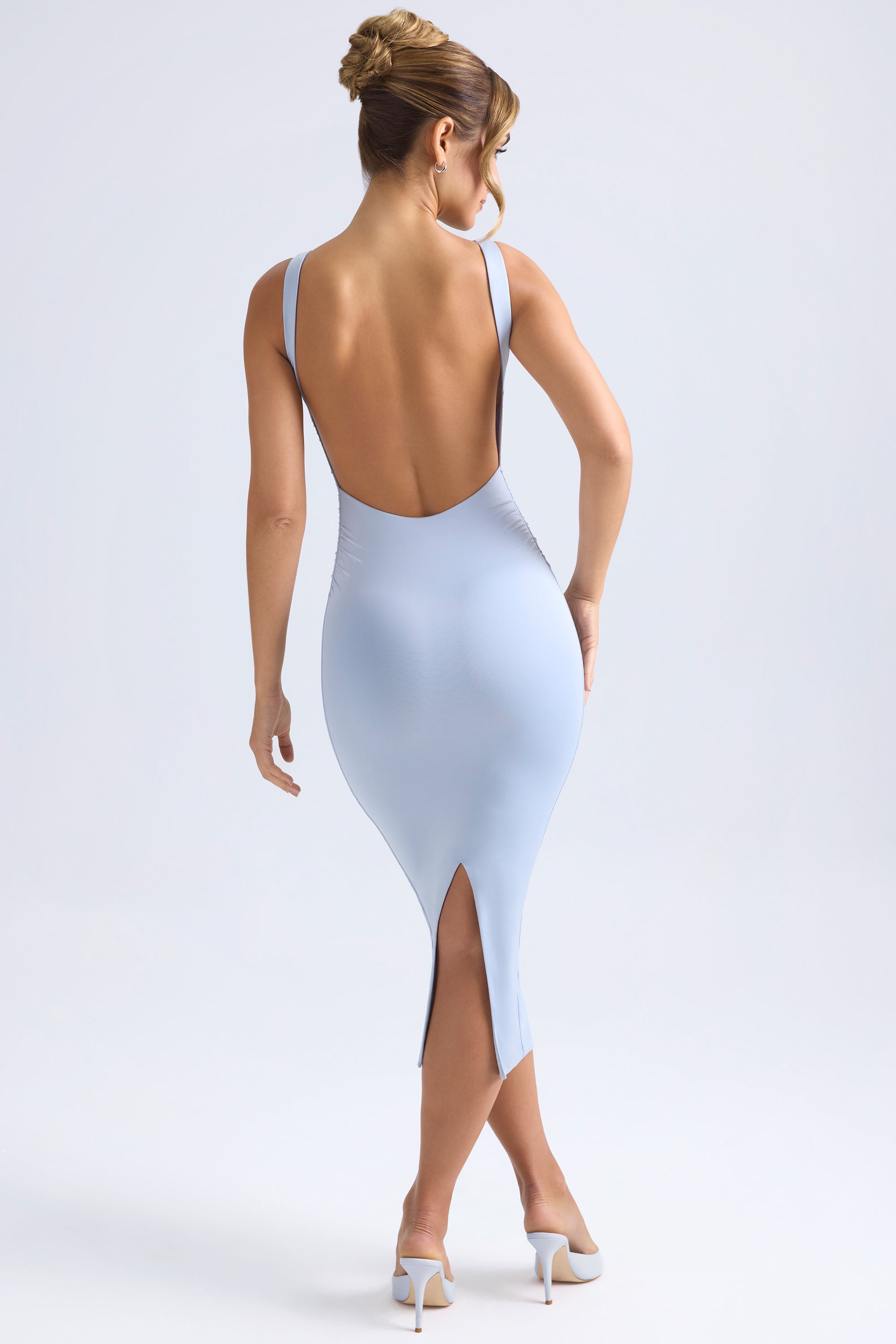 Ruched Open-Back Midaxi Dress in Light Blue、mySite、solidvoid