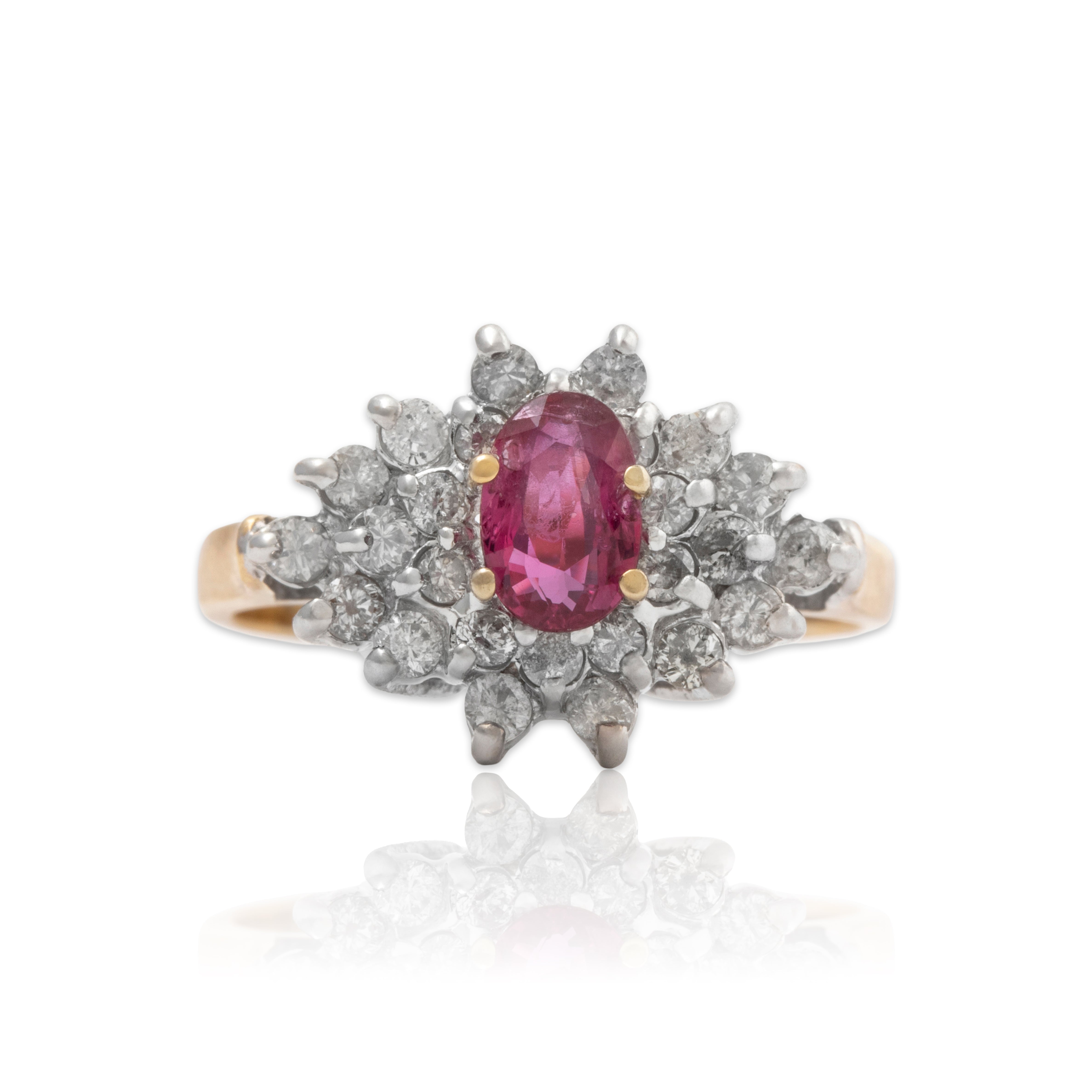 Vintage 14k Yellow & White Gold Ruby .625cttw Diamond Cocktail Ring 5.50、mySite、hinf8tx79