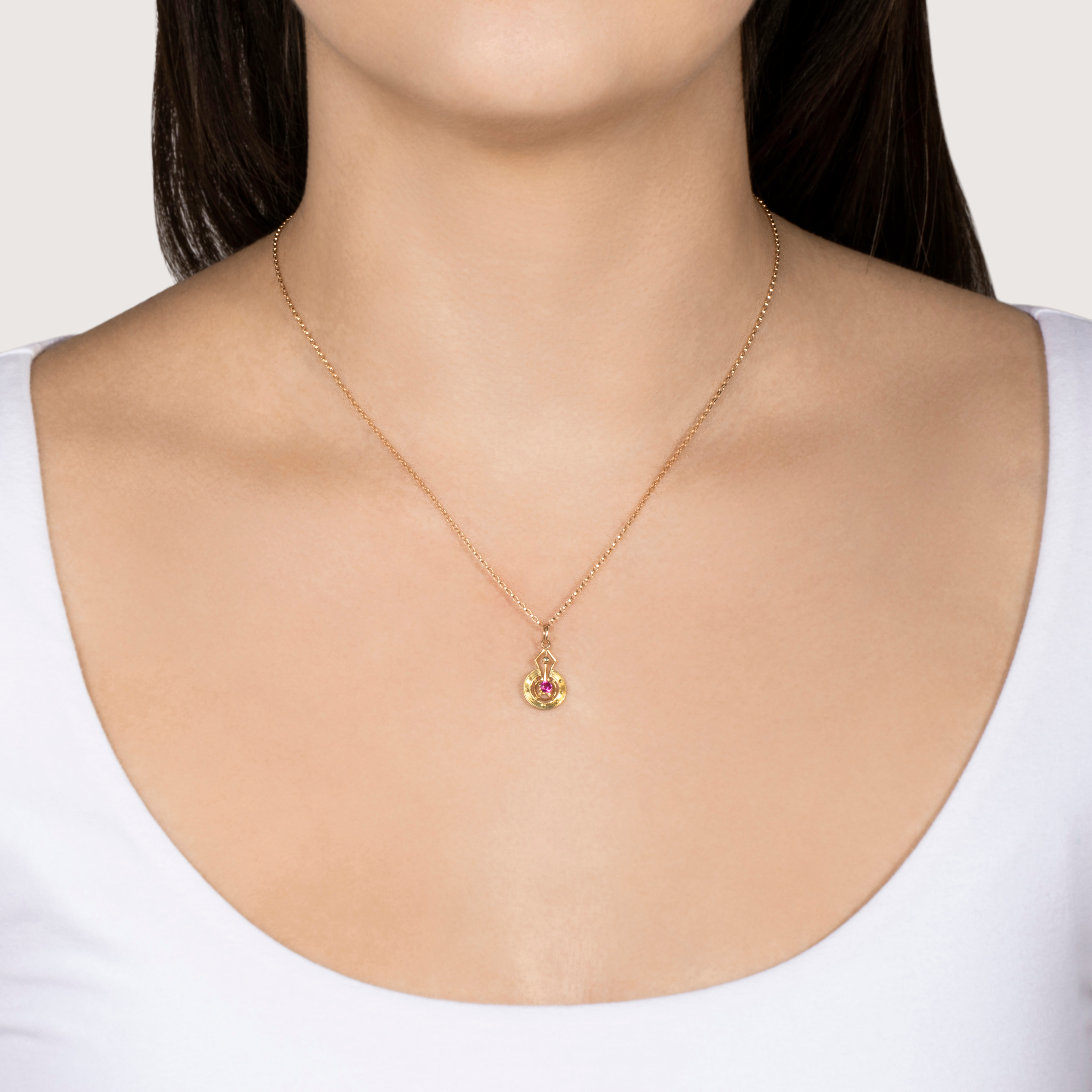 Antique Art Deco 14k Yellow Gold Synthetic Ruby Pierced Halo Pendant、mySite、hinf8tx79