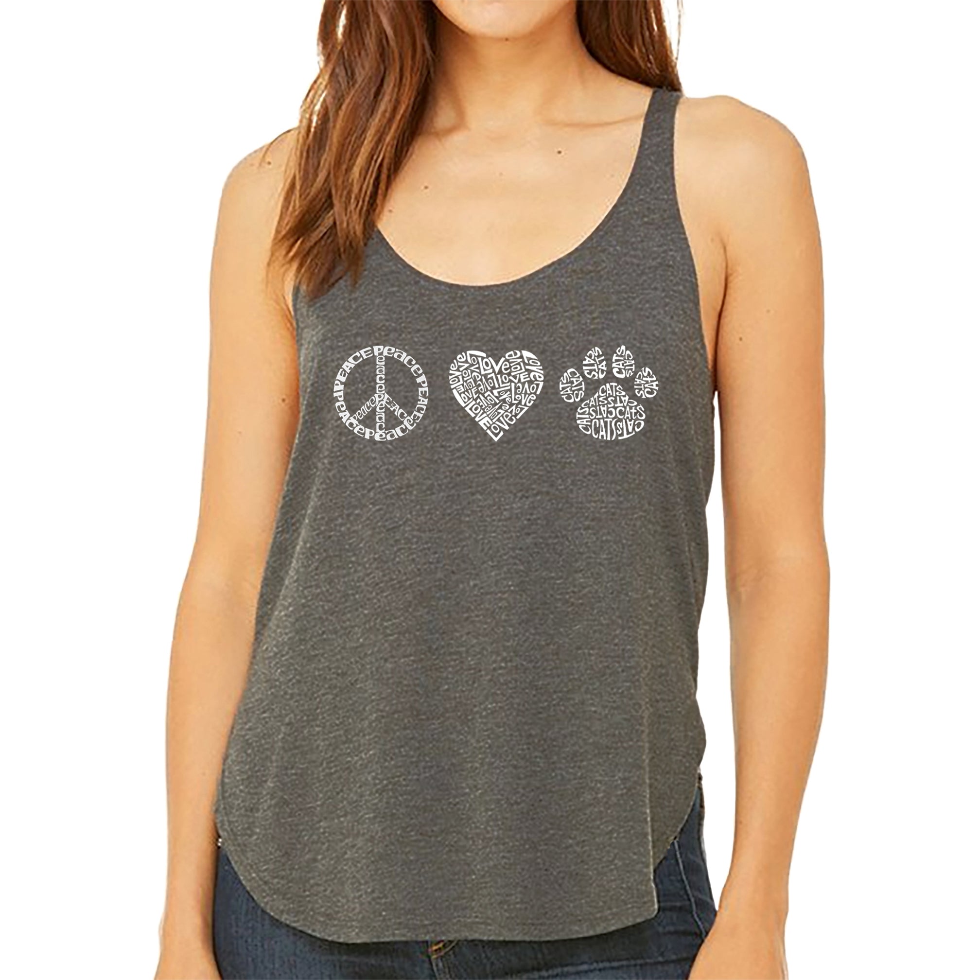 Peace Love Cats - Women's Premium Word Art Flowy Tank Top、mySite、camillekostekn