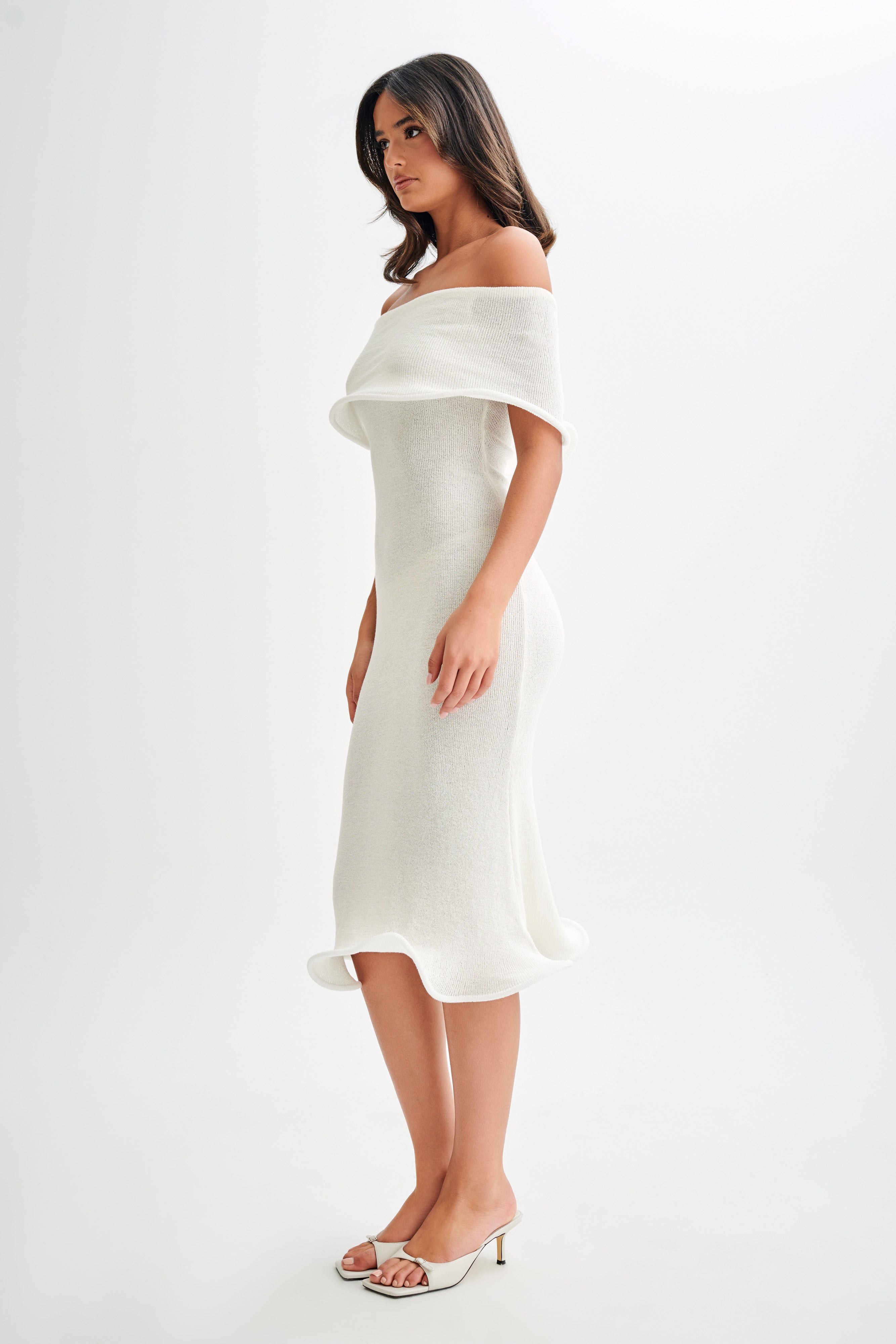 Molly Off Shoulder Knit Midi Dress - Ivory、mySite、solidvoid