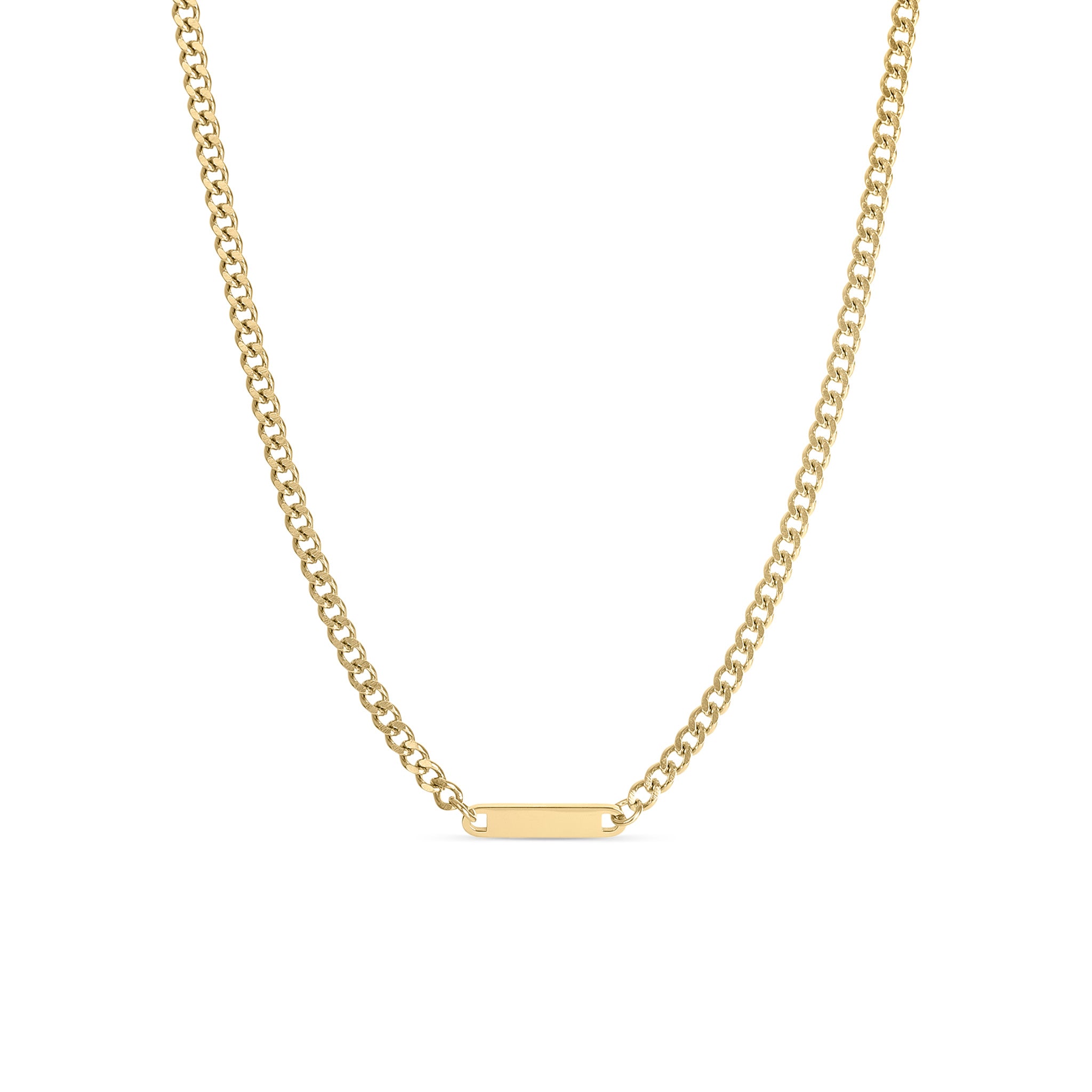 18K Gold PVD Stainless Steel Engravable Curb Chain Bar Necklace / CHN9957、mySite、dreamappss