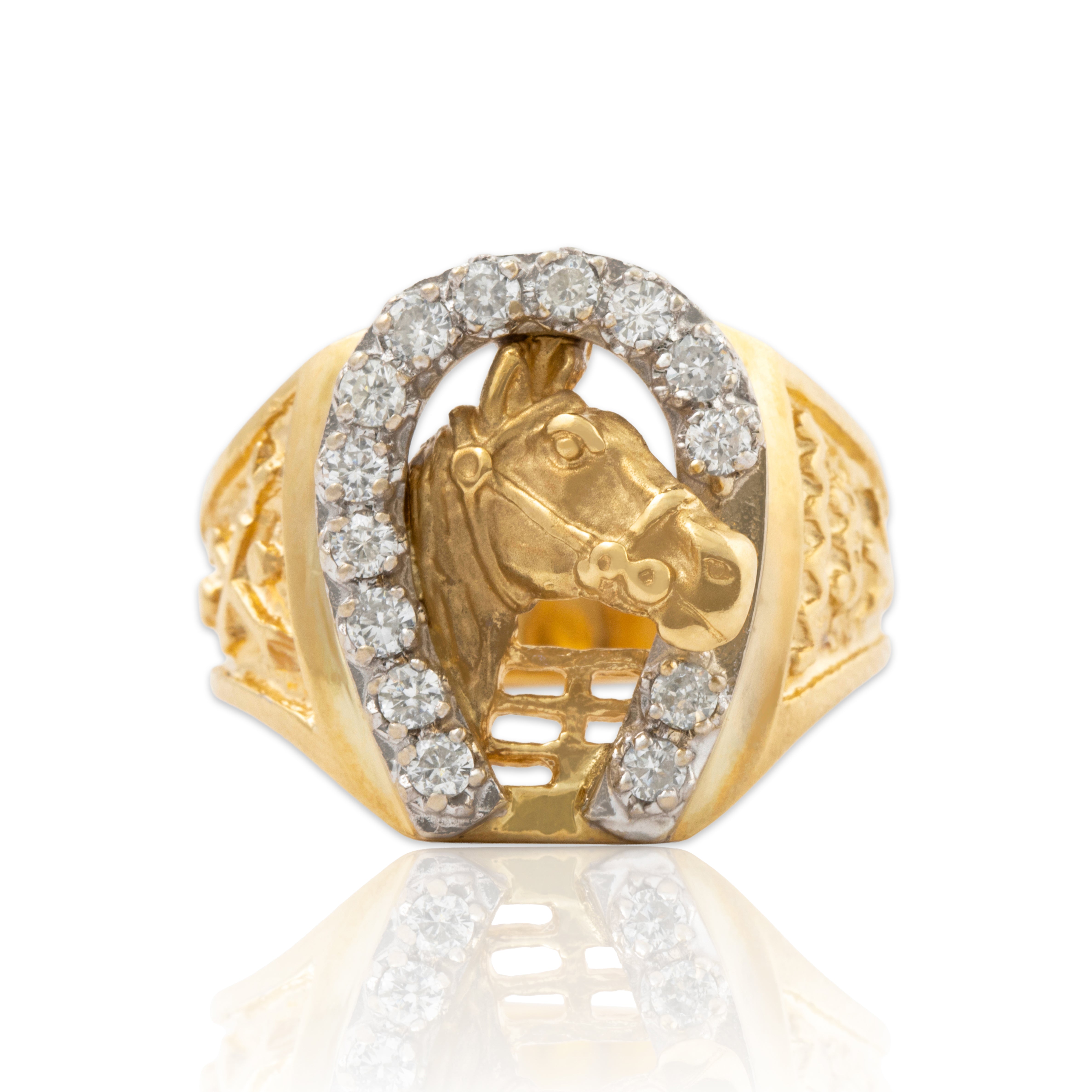 Vintage Large 14k Yellow Gold .49cttw Diamond Wonderful Figural Horse Ring 8.25、mySite、hinf8tx79