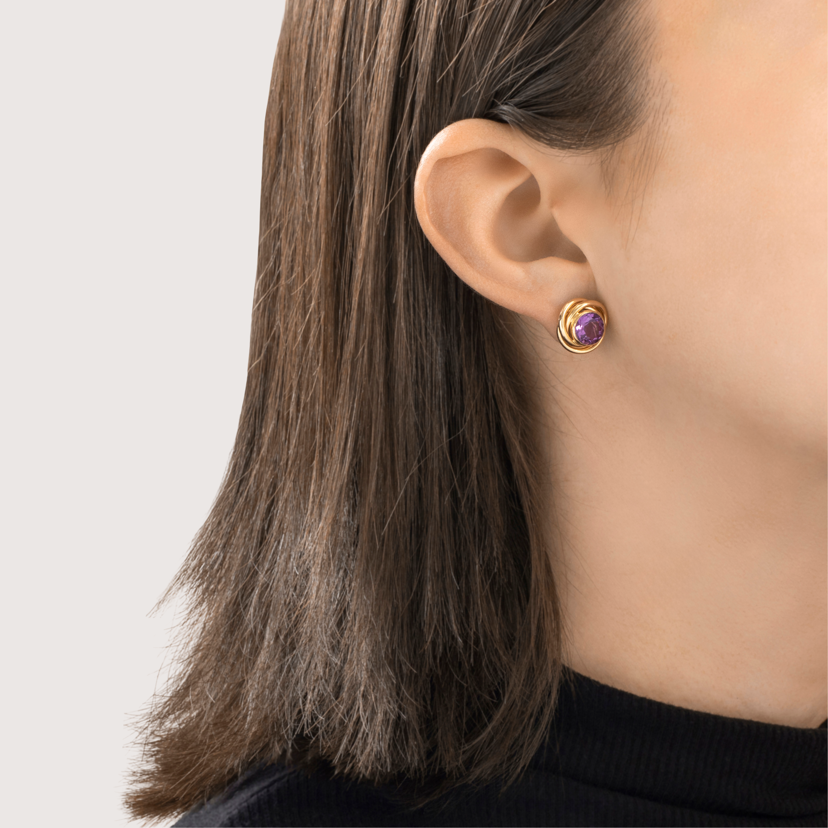 Vintage 14k Yellow Gold 3.4cttw Amethyst Round Swirling Knots Stud Earrings、mySite、hinf8tx79