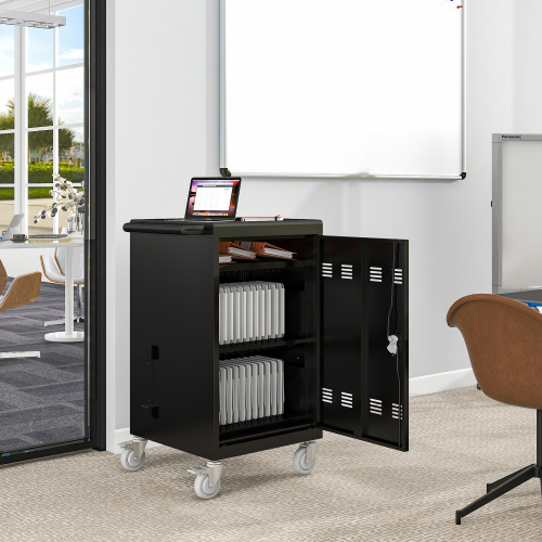 30+2Bay Mobile School Charging Cart Station for Chromebook, Tablet and Laptop Computer with Power Strip Included, Assembly Required-BLACK、、casual