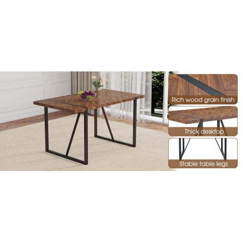 Rustic Industrial Rectangular Wood Dining Table For 4-6 Person, With 1.5" Thick Engineered Wood color Tabletop and Black Metal Legs,Desk For Kitchen Dining Living Room, 55.1" x 31.4"x 29.9"1529W115172、、casual